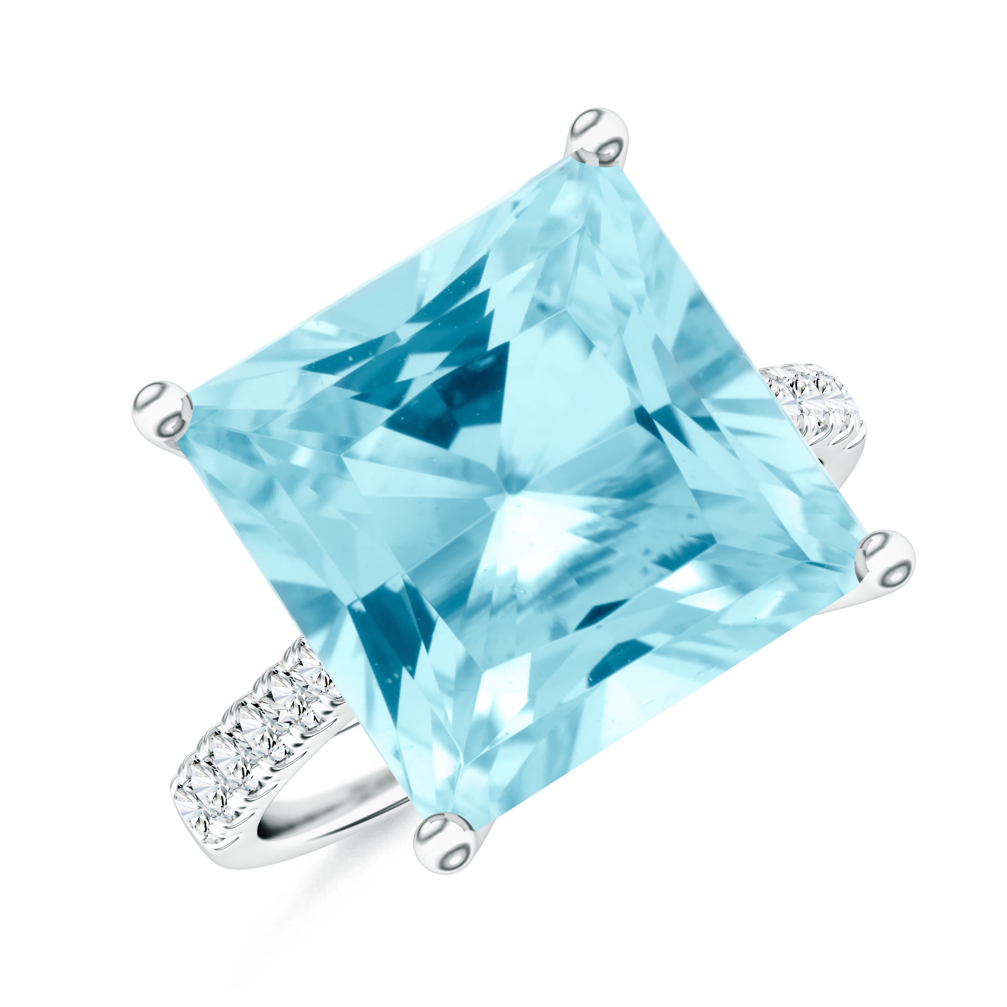Inel TIMELESS din aur alb de 18k cu acvamarin si diamante