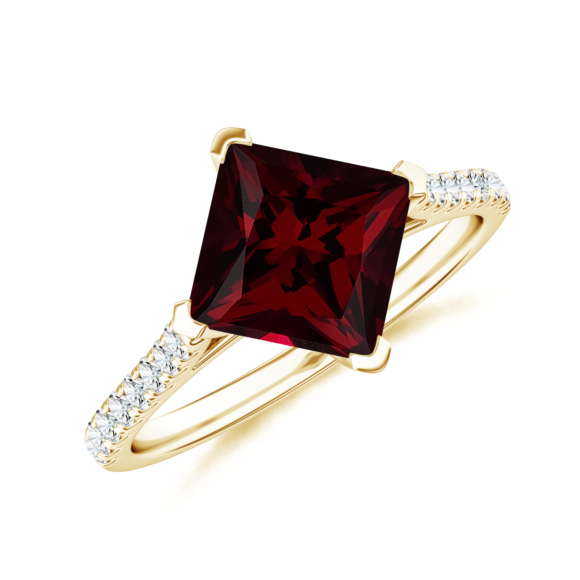 Inel TIMELESS din aur galben de 18k cu rodolit si diamante