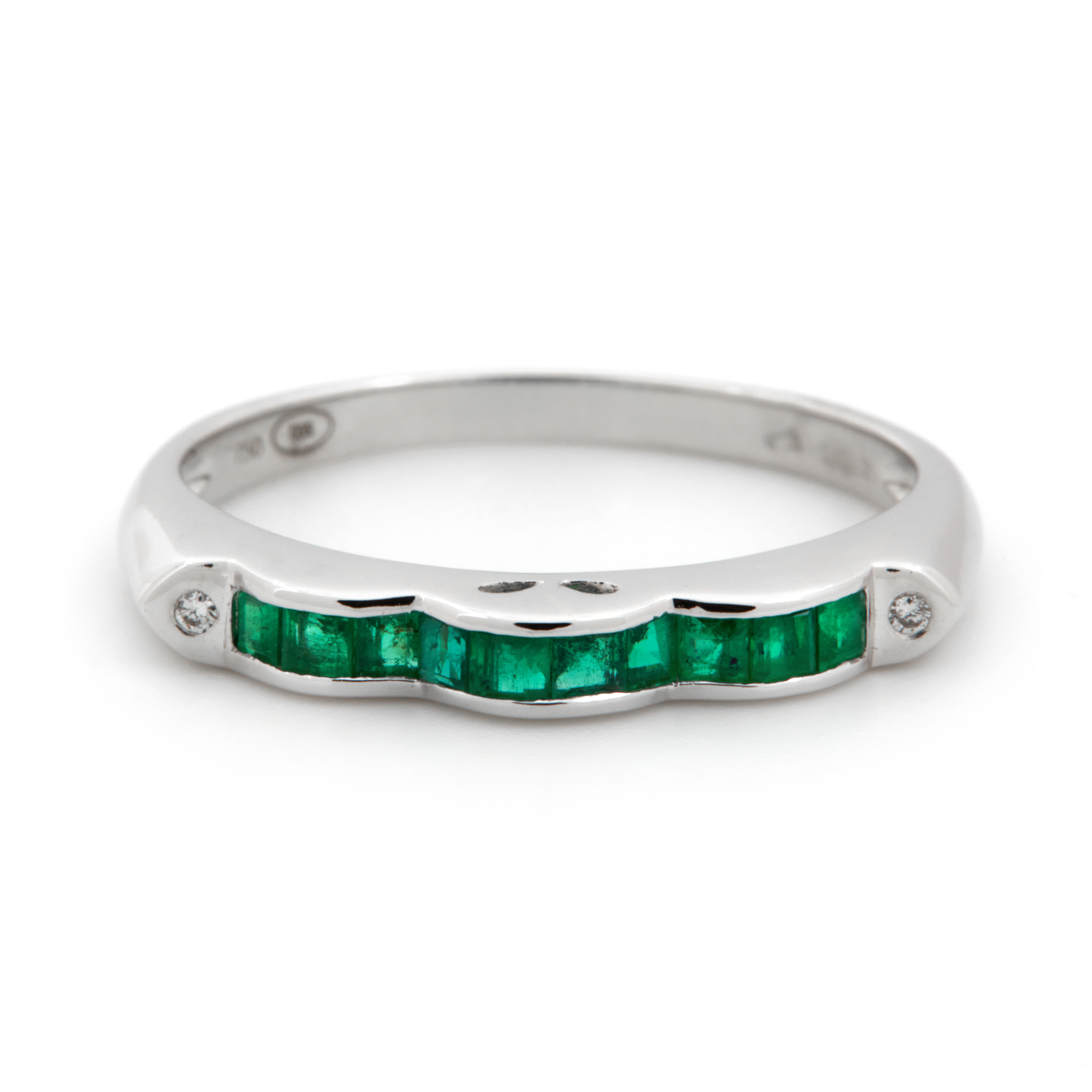 Inel aur alb 18k, smaralde si diamante