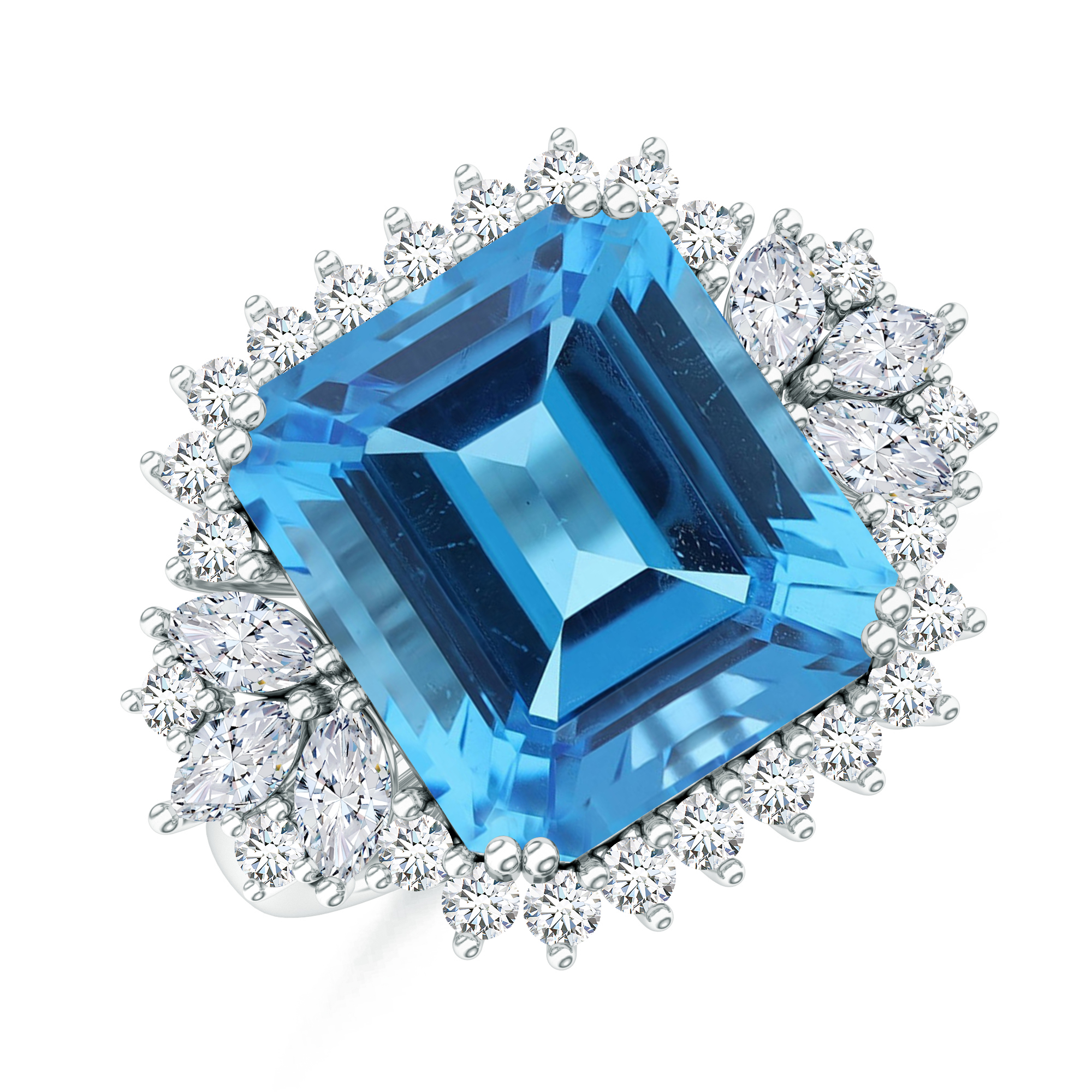 Inel GALA din aur alb de 18k cu topaz swiss si diamante