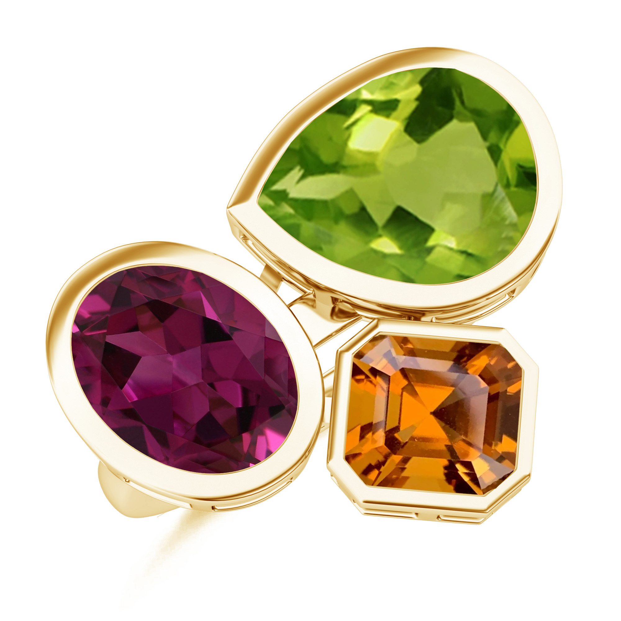 Inel aur galben de 18k cu granat si peridot