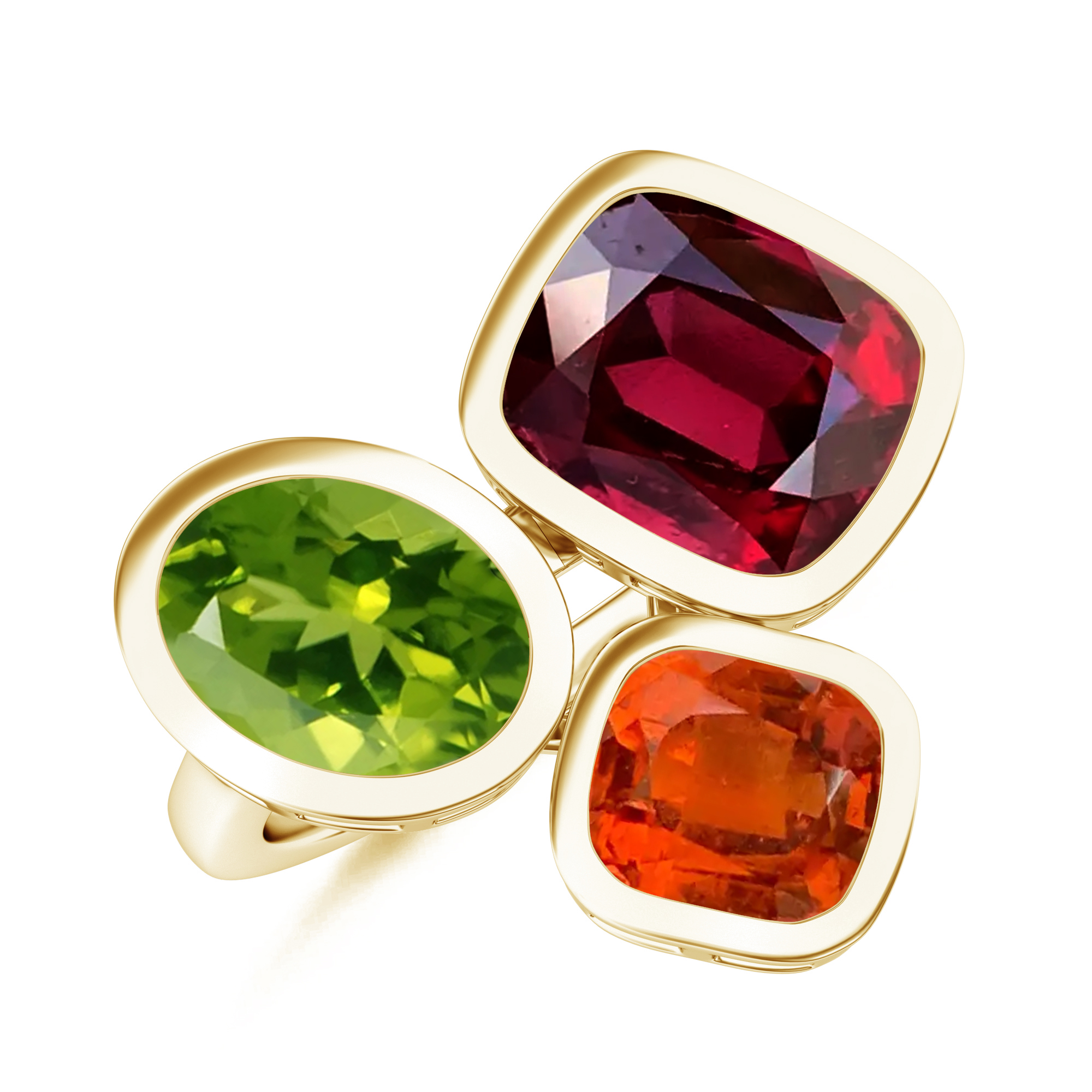 Inel aur galben de 18k cu granat si peridot