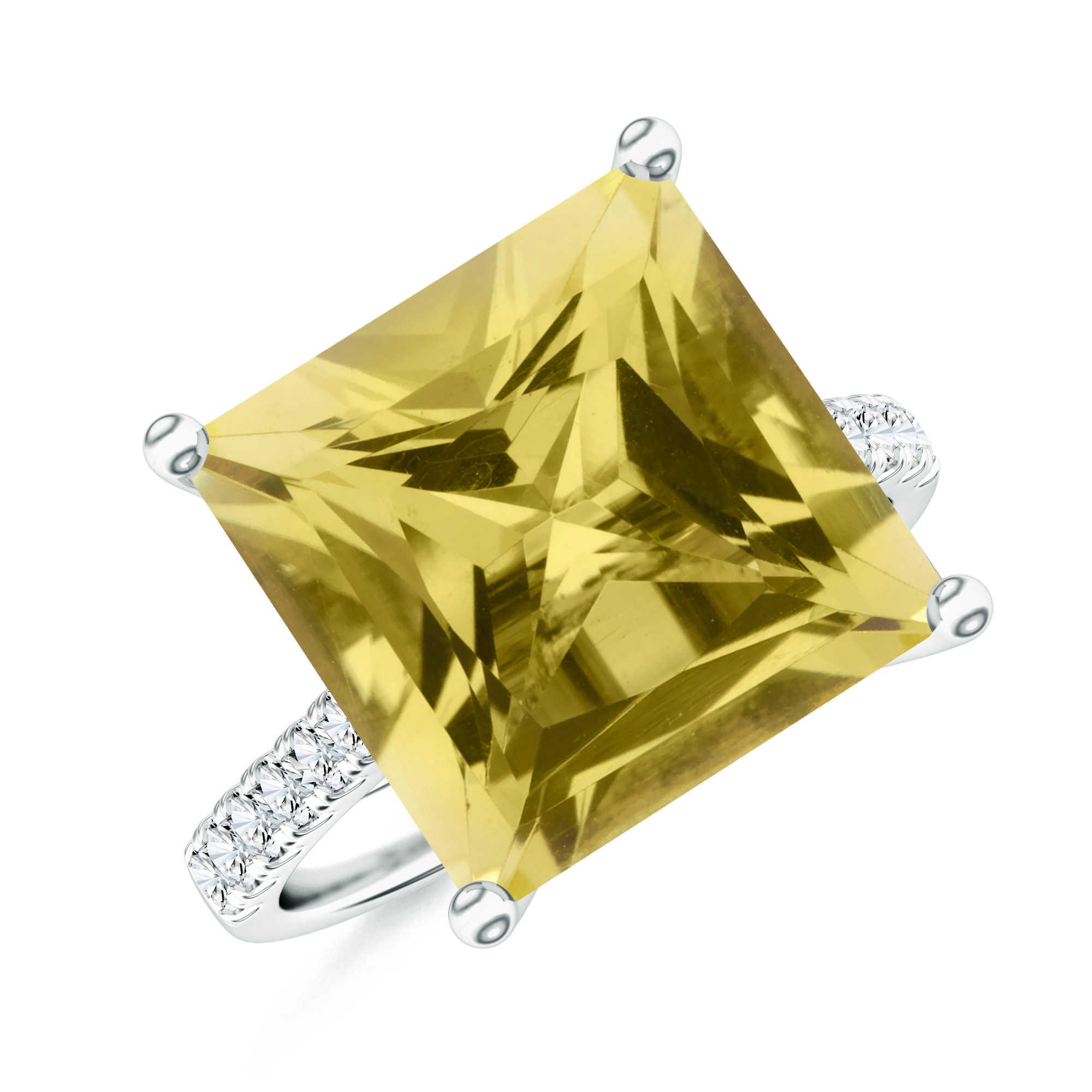 Inel TIMELESS din aur alb de 18k / cuart lemon si diamante