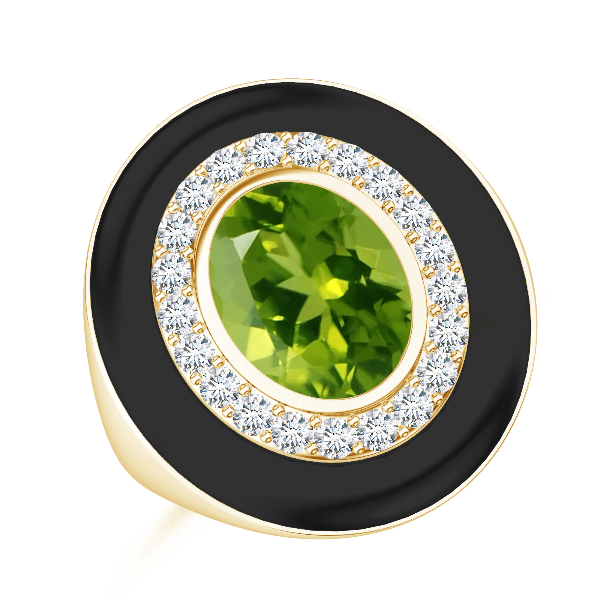Inel aur galben 18k cu peridot, onix si diamante