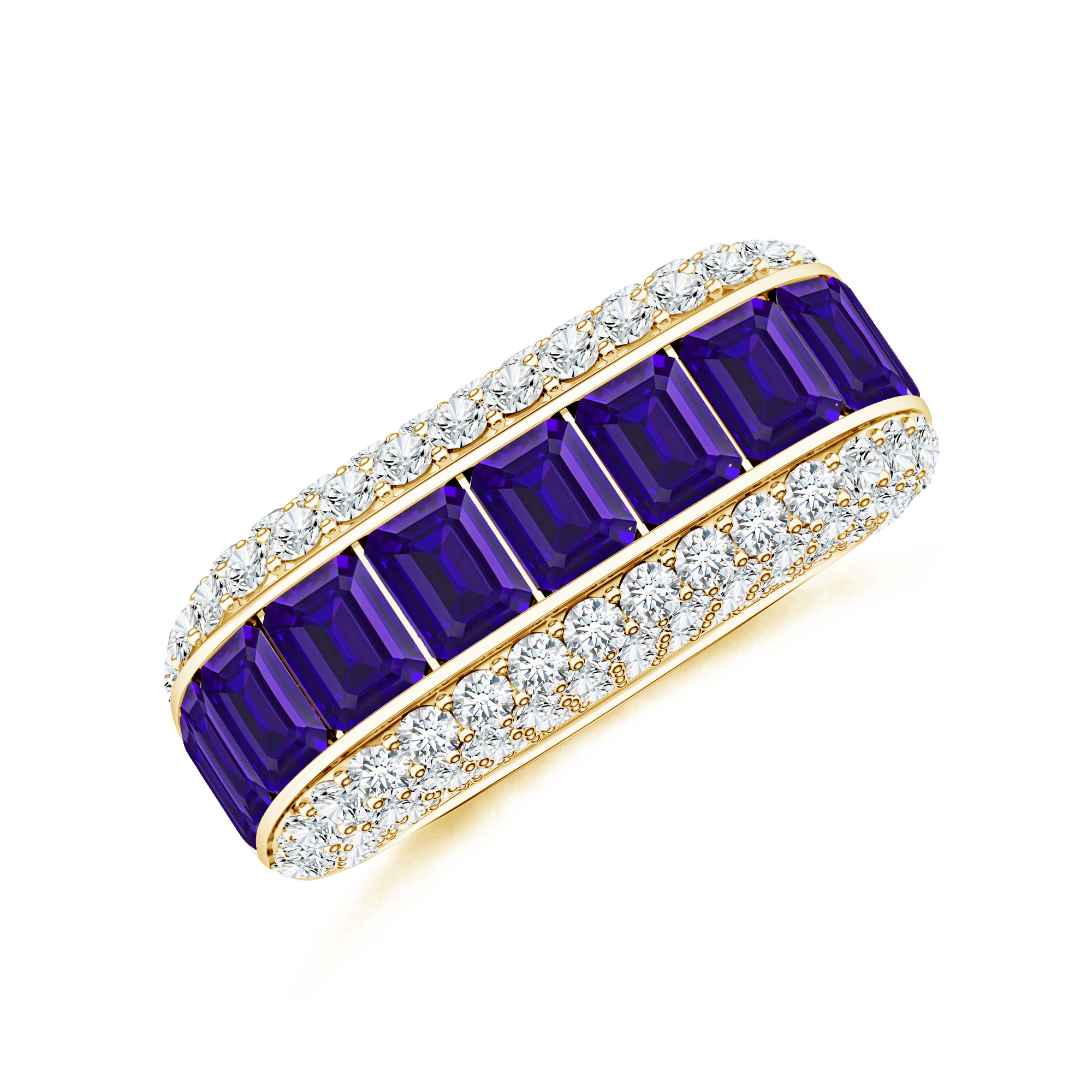 Inel aur galben 18k, tanzanit si diamante