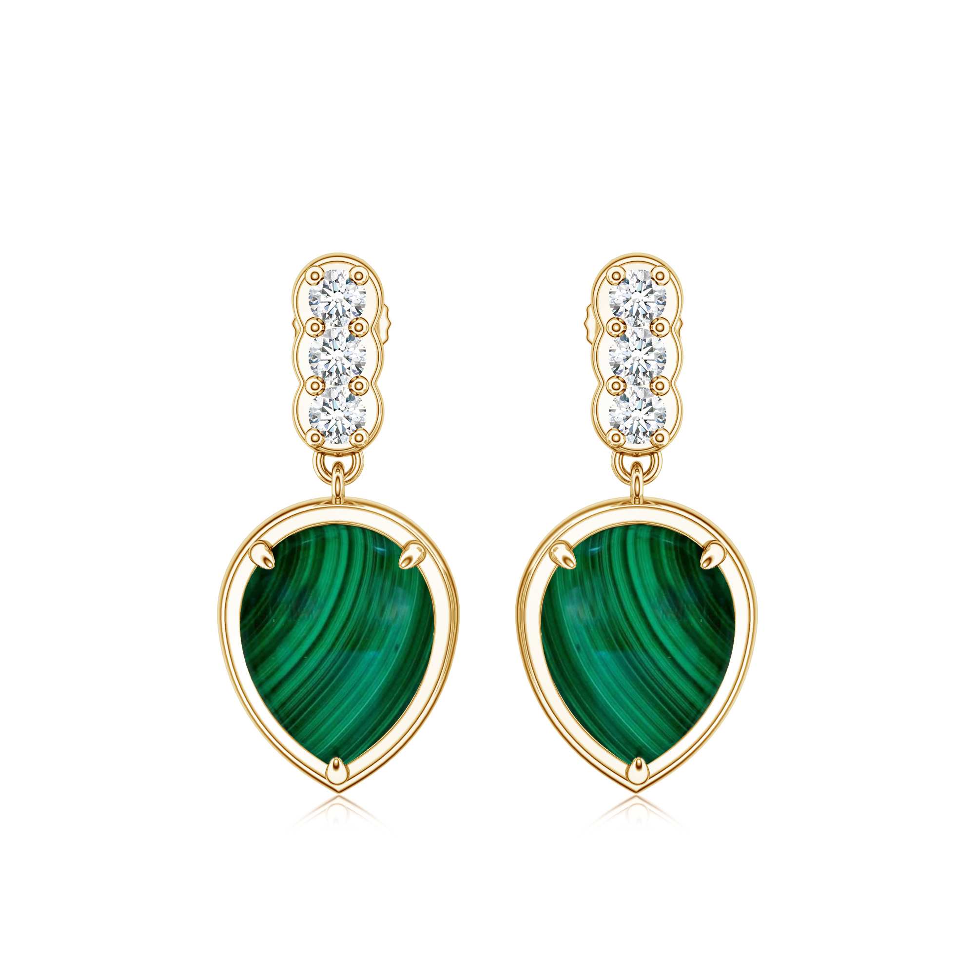 Cercei TIMELESS din aur galben de 18k cu malachit si diamante