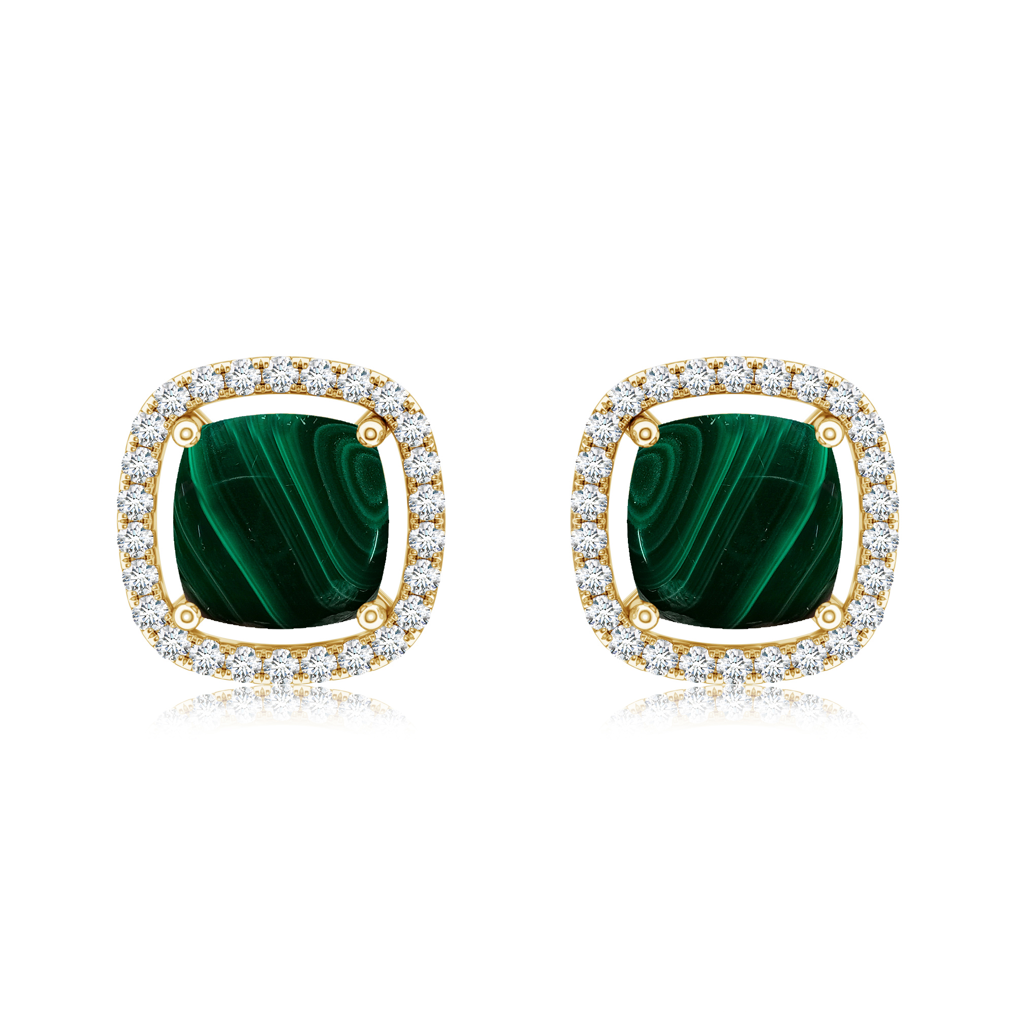 Cercei TIMELESS din aur galben de 18k cu malachit si diamante