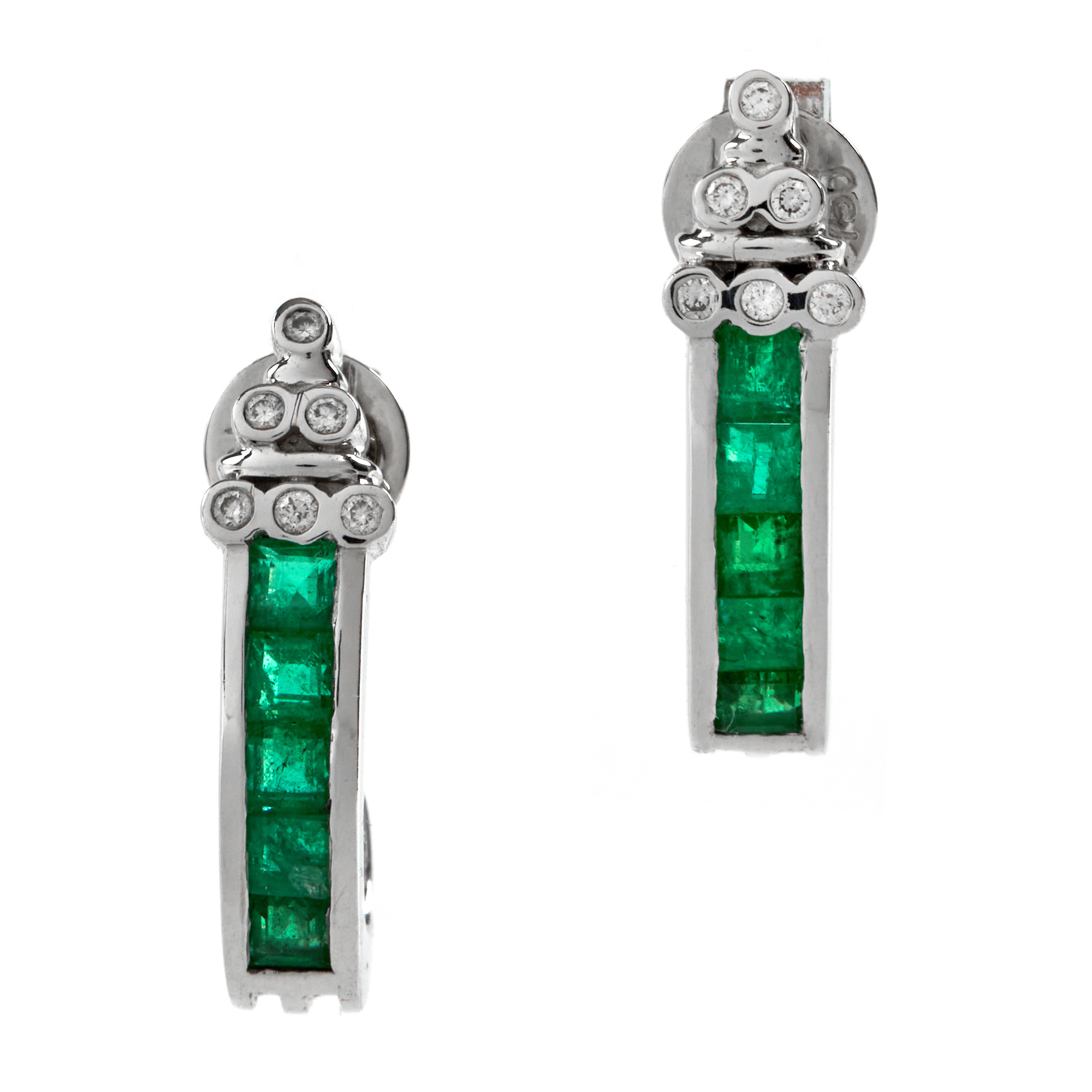Cercei GEMMA din aur alb de 18k cu smaralde si diamante
