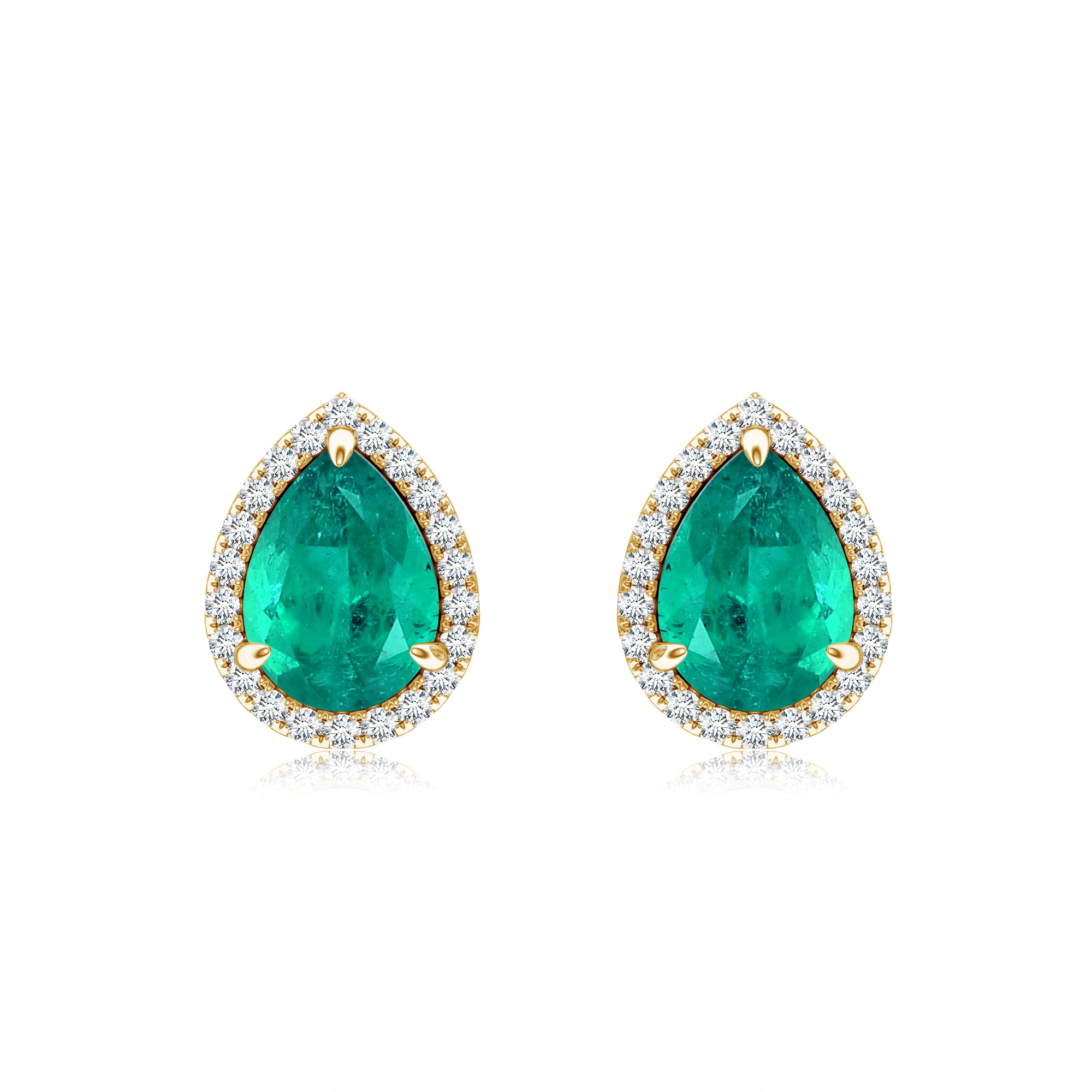 Cercei din aur galben 18k cu smarald si diamante