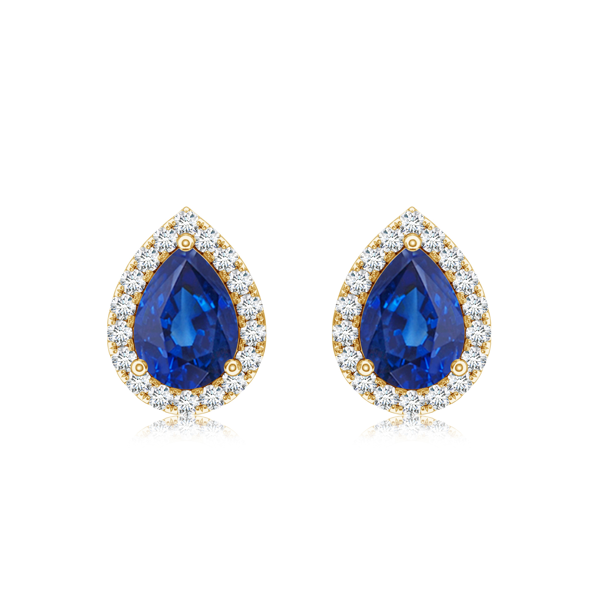 Cercei din aur galben 18k cu safir albastru si diamante