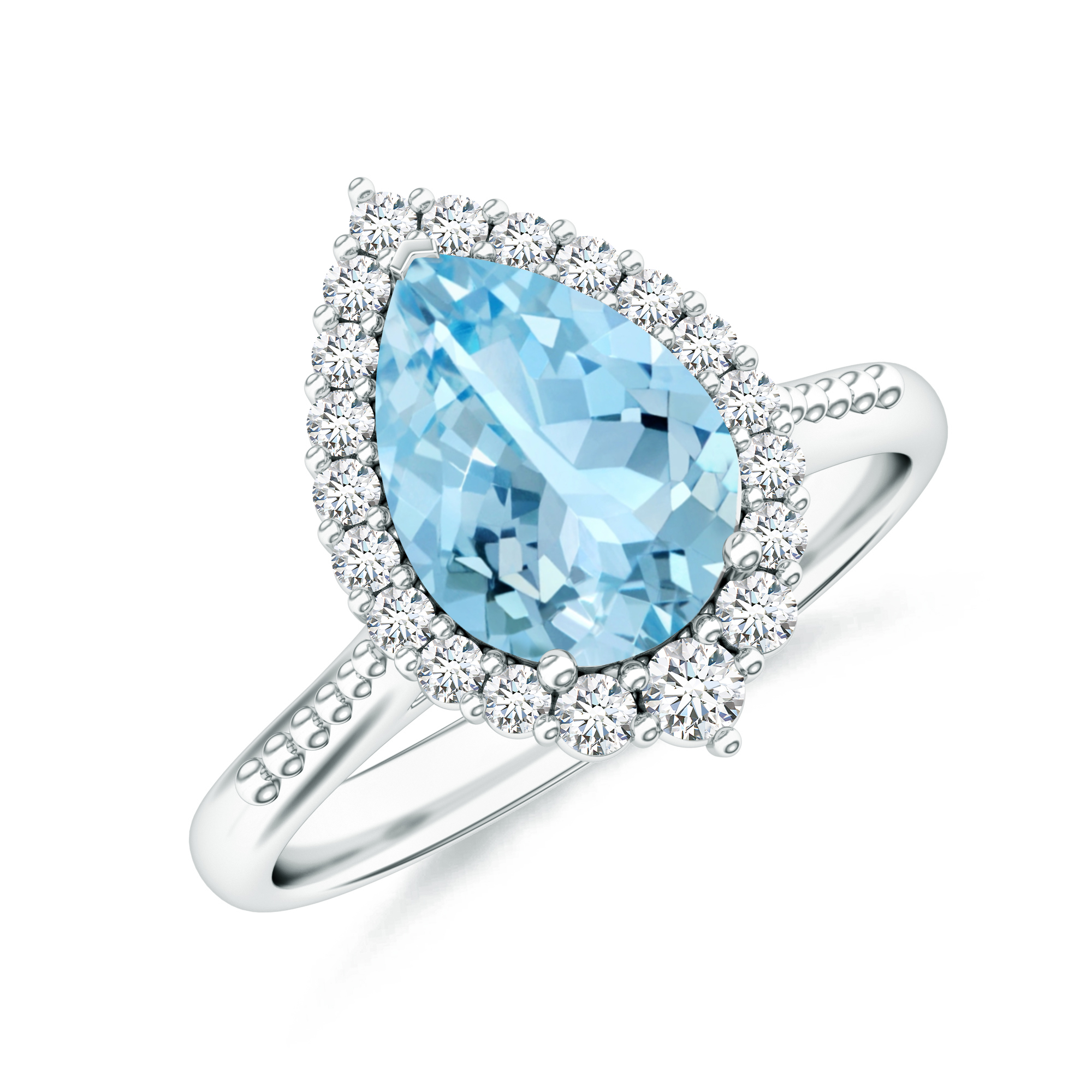 Inel TIMELESS din aur alb de 18k cu acvamarin si diamante