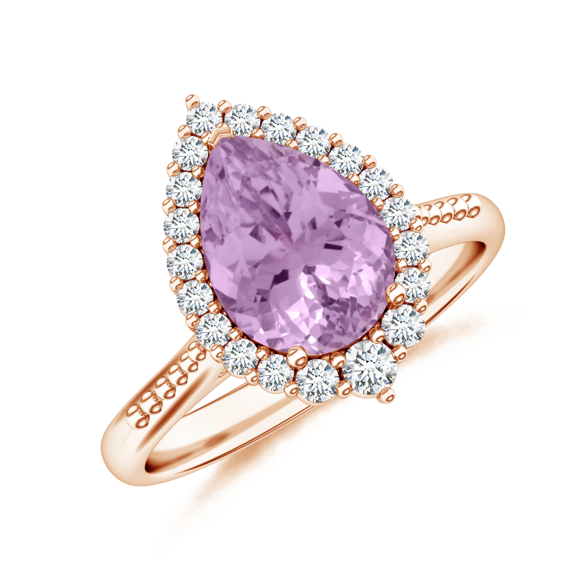 Inel aur roz 18k, kunzit / diamante