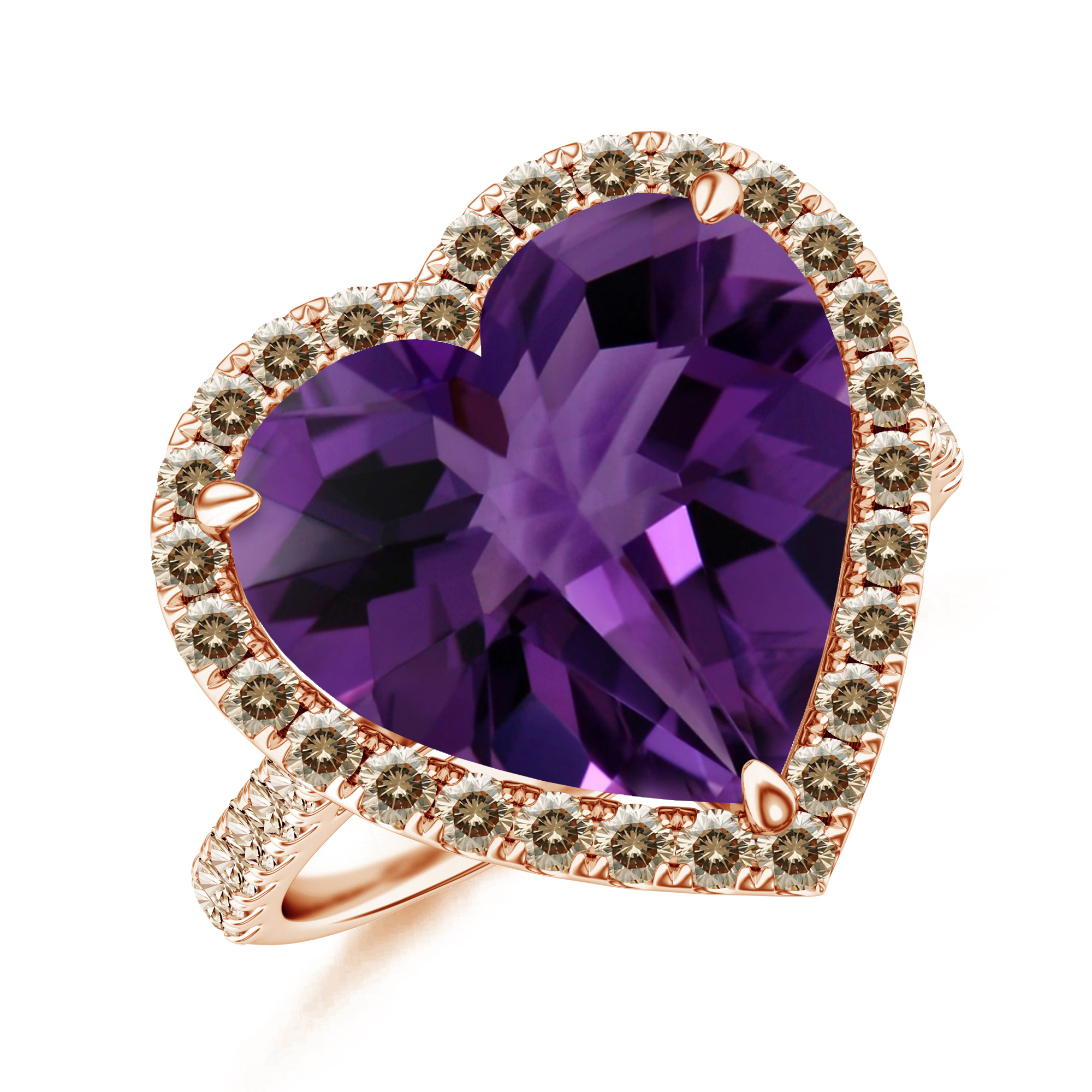 Inel TIMELESS din aur roz de 18k cu ametist si diamante sampanie