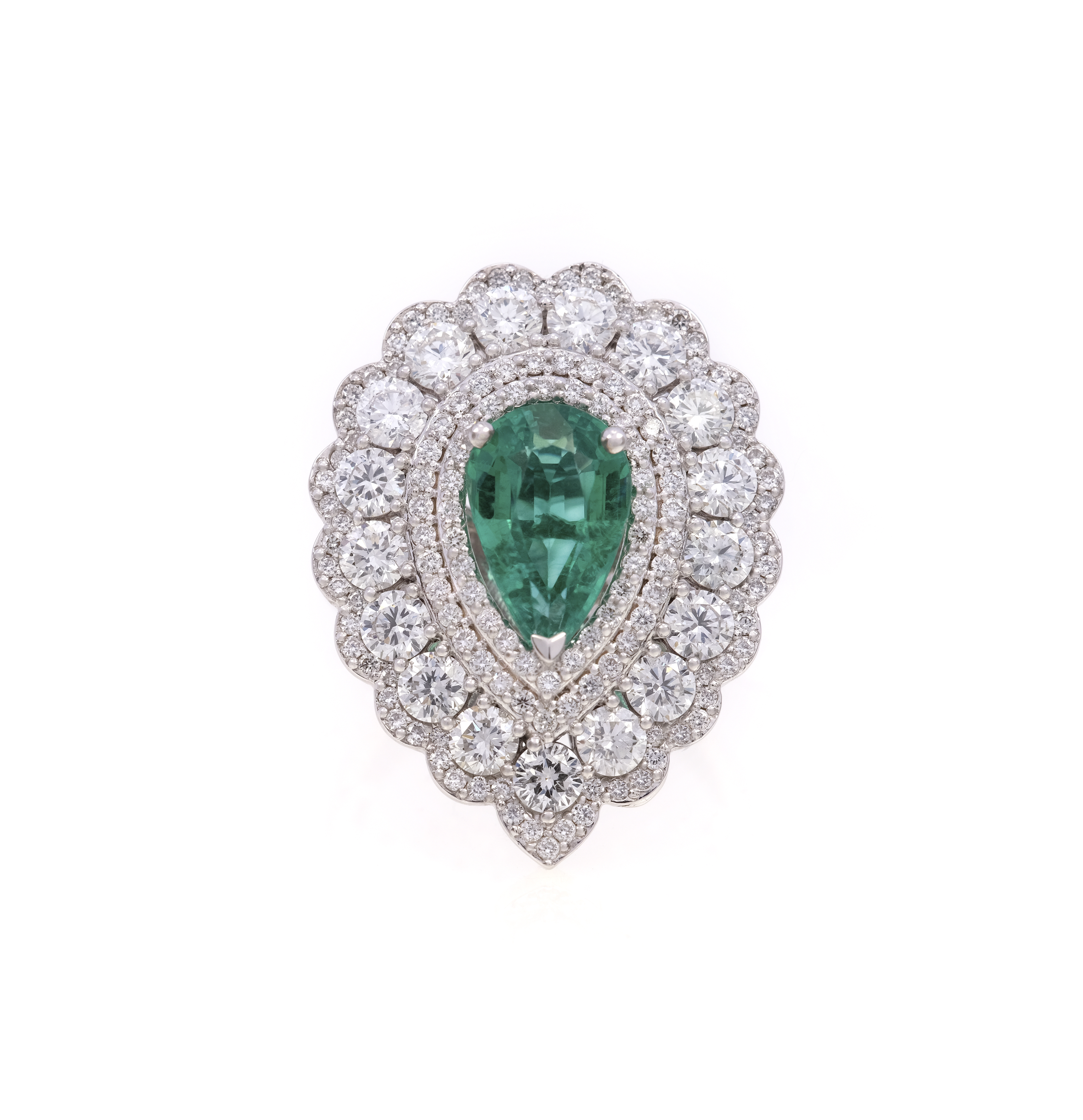 Inel aur alb 18k, smarald 0.94 ct. si diamante 1.37 ct.