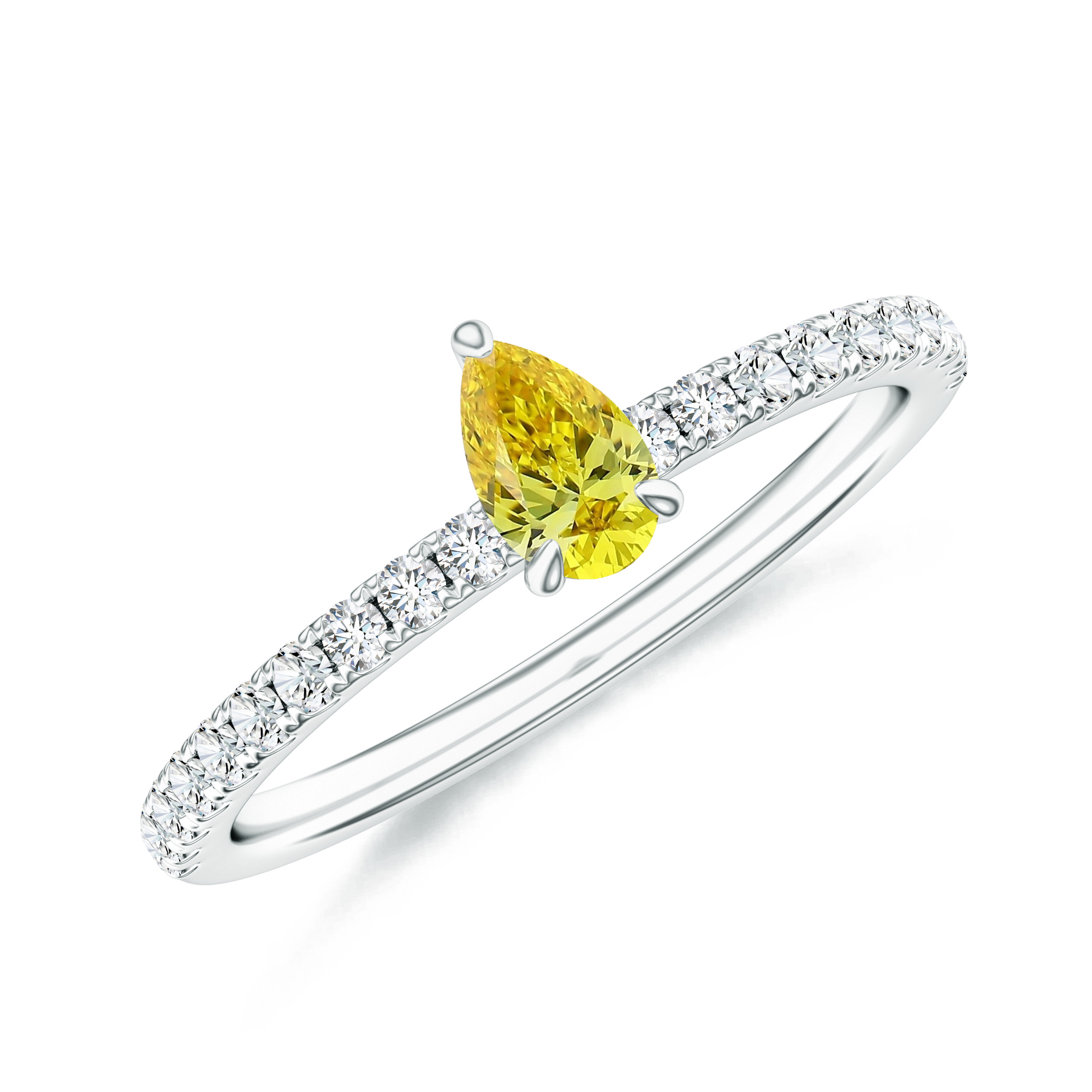 INEL DIAMONDS din aur alb de 18k cu un diamant galben de 0.23 ct. (IGI) si diamante anturaj