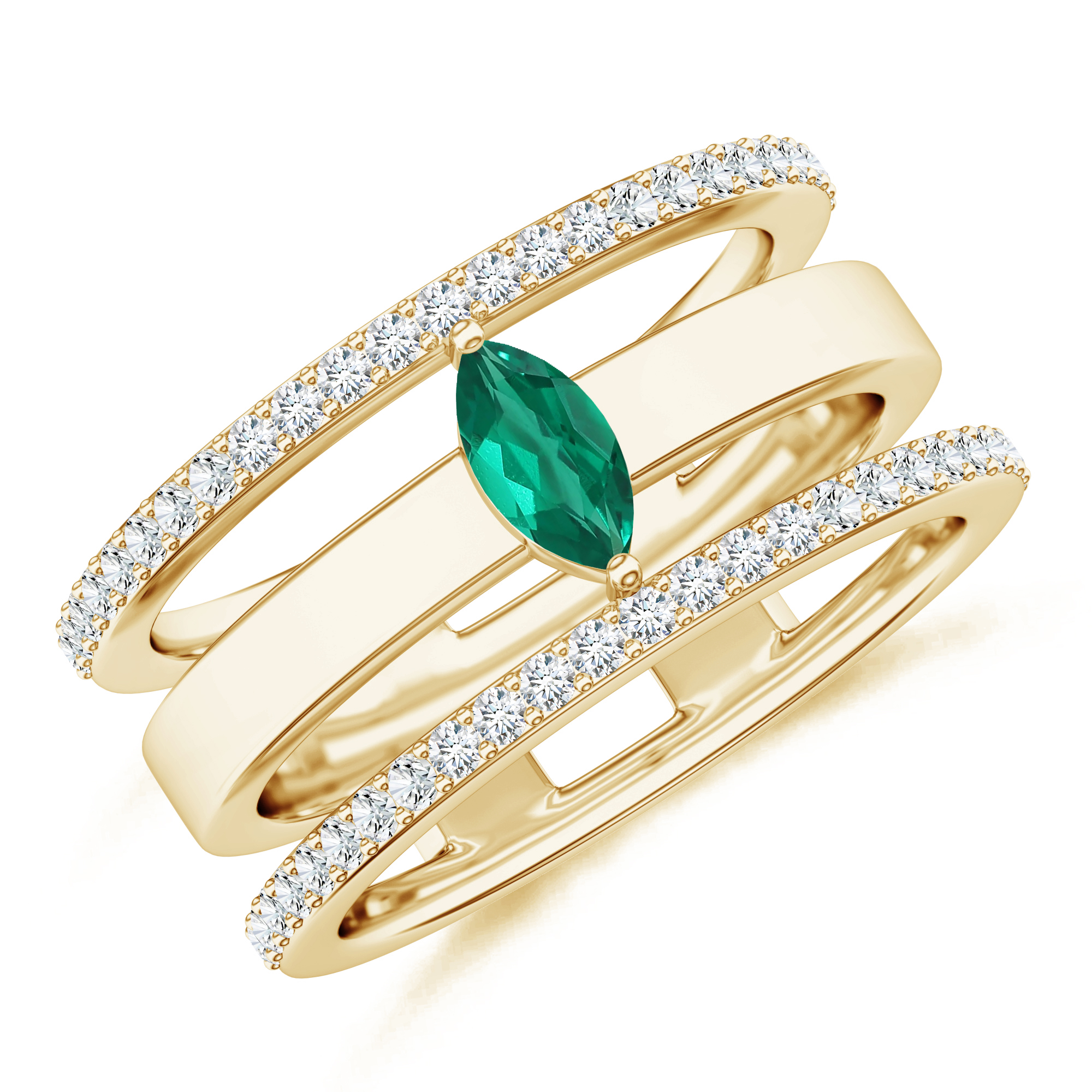 Inel din aur galben de 18k cu smarald si diamante 0.28 ct.