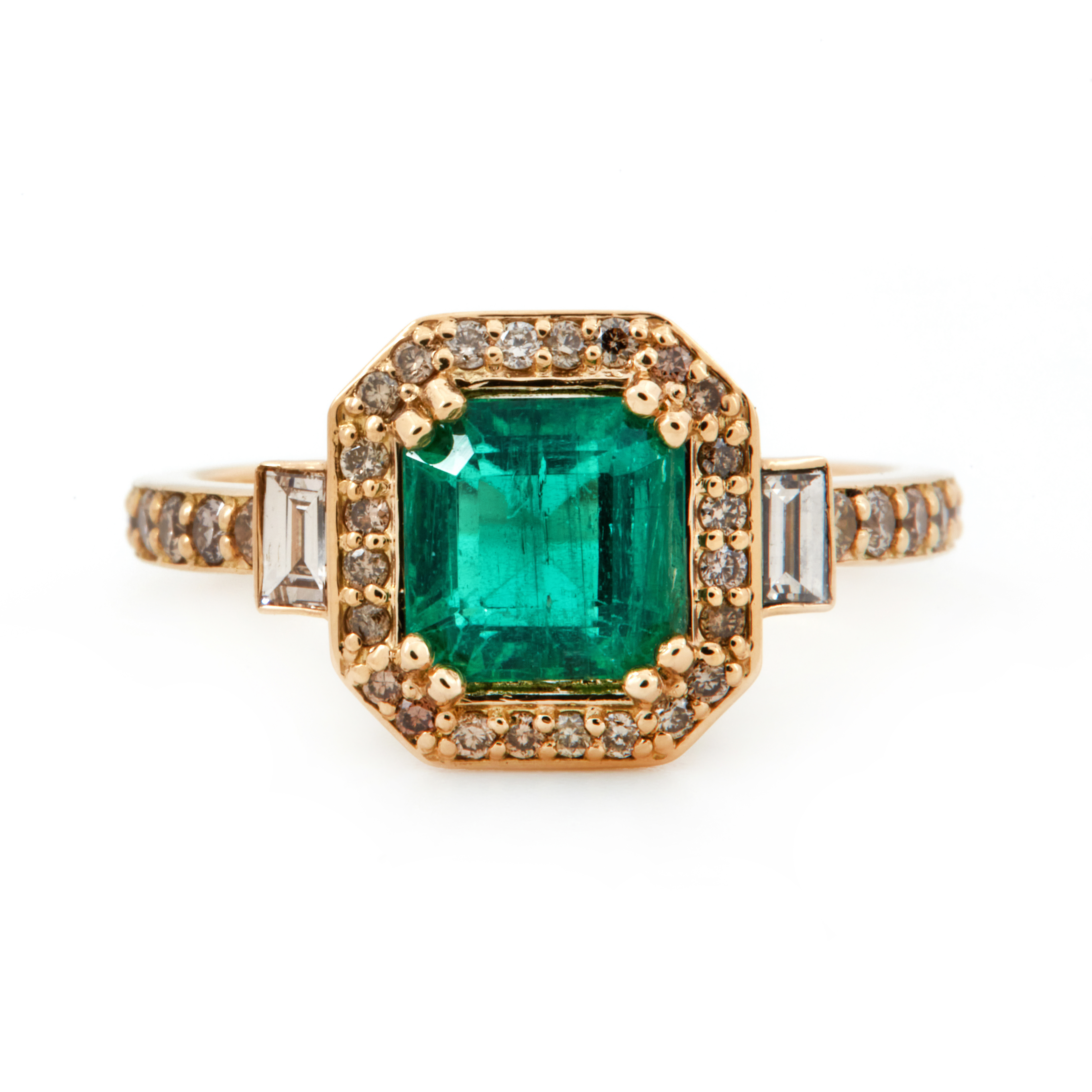 Inel TIMELESS din aur galben de 18k cu smarald si diamante