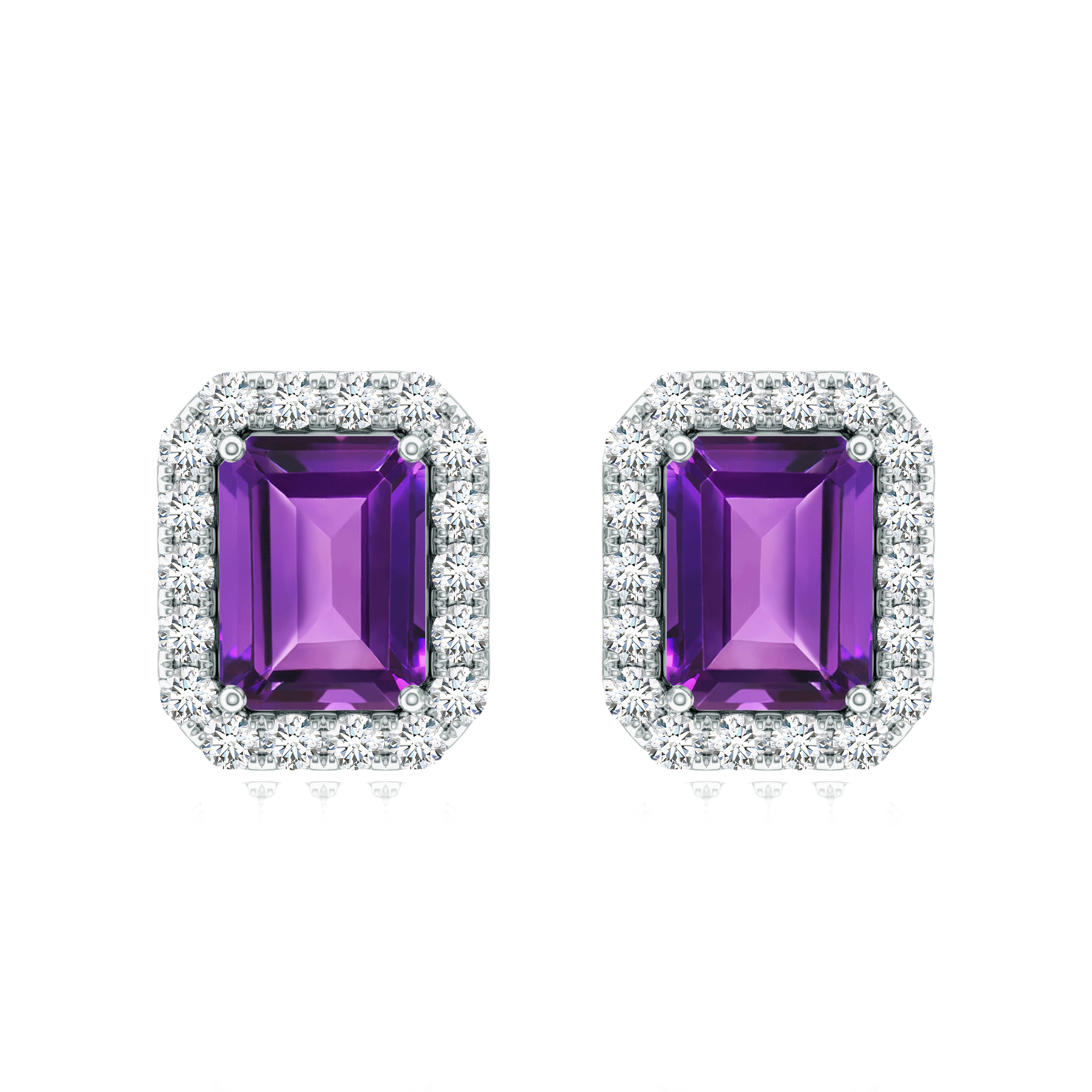 Cercei TIMELESS din aur alb de 18k cu ametist si diamante