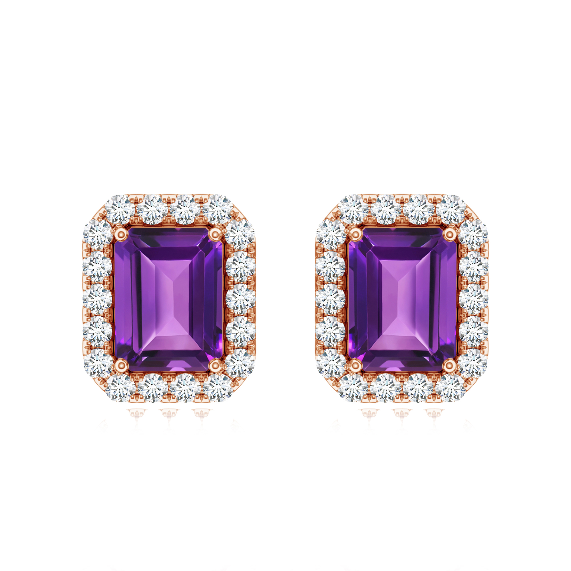 Cercei TIMELESS din aur roz de 18k cu ametist si diamante