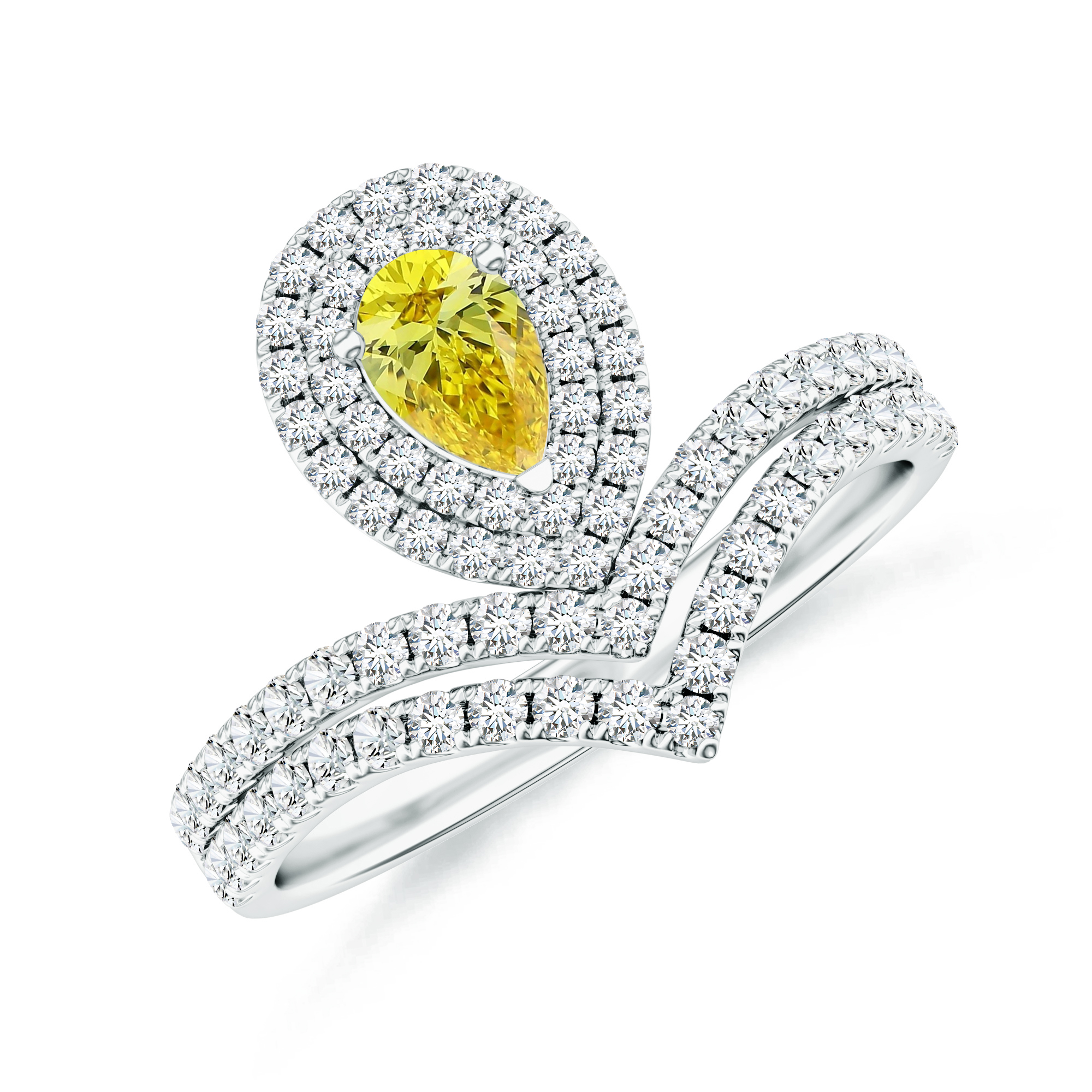INEL DIAMONDS din aur alb de 18k cu un diamant galben de 0.28 ct. (IGI) si diamante anturaj
