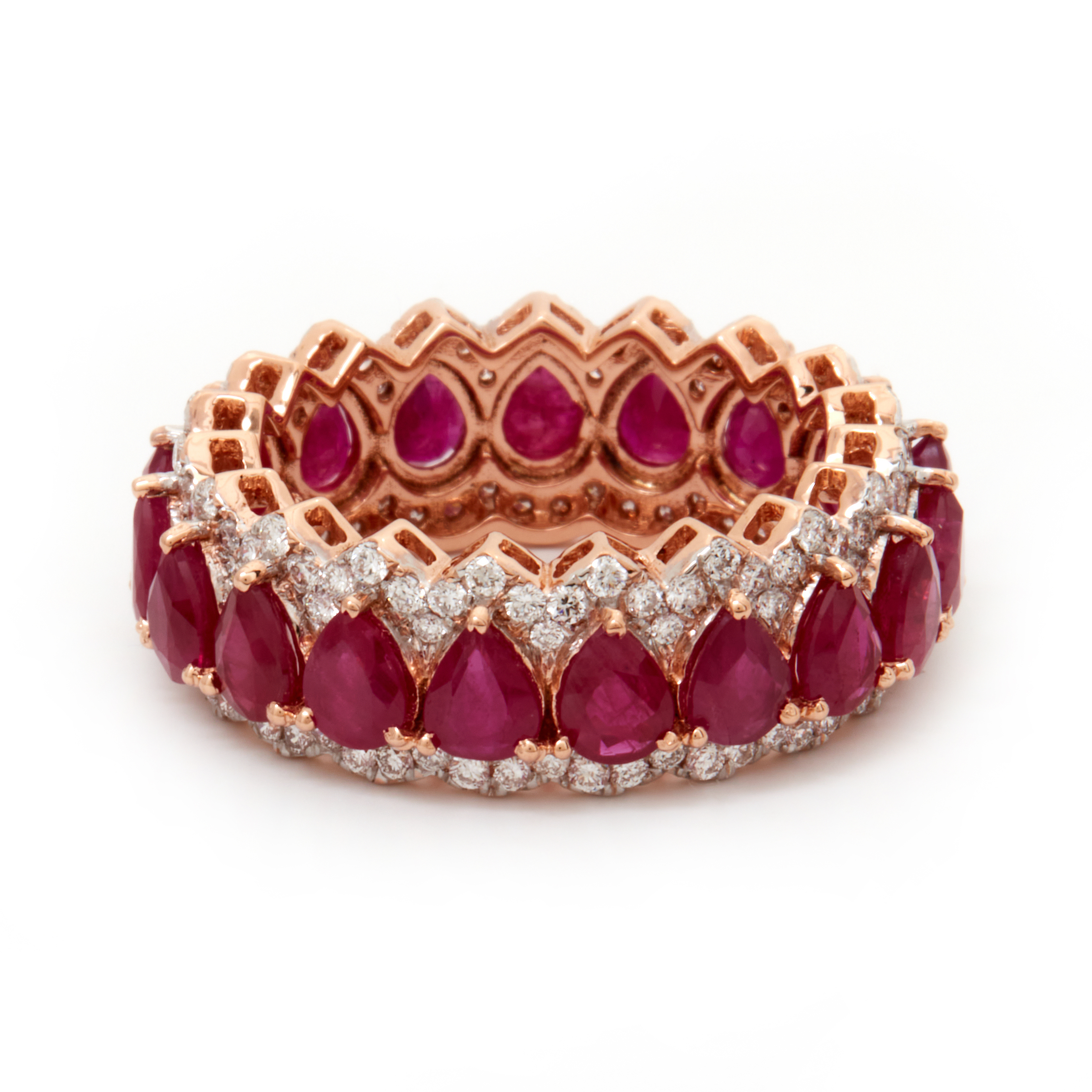 Inel TIMELESS din aur roz de 18k cu rubine si diamante