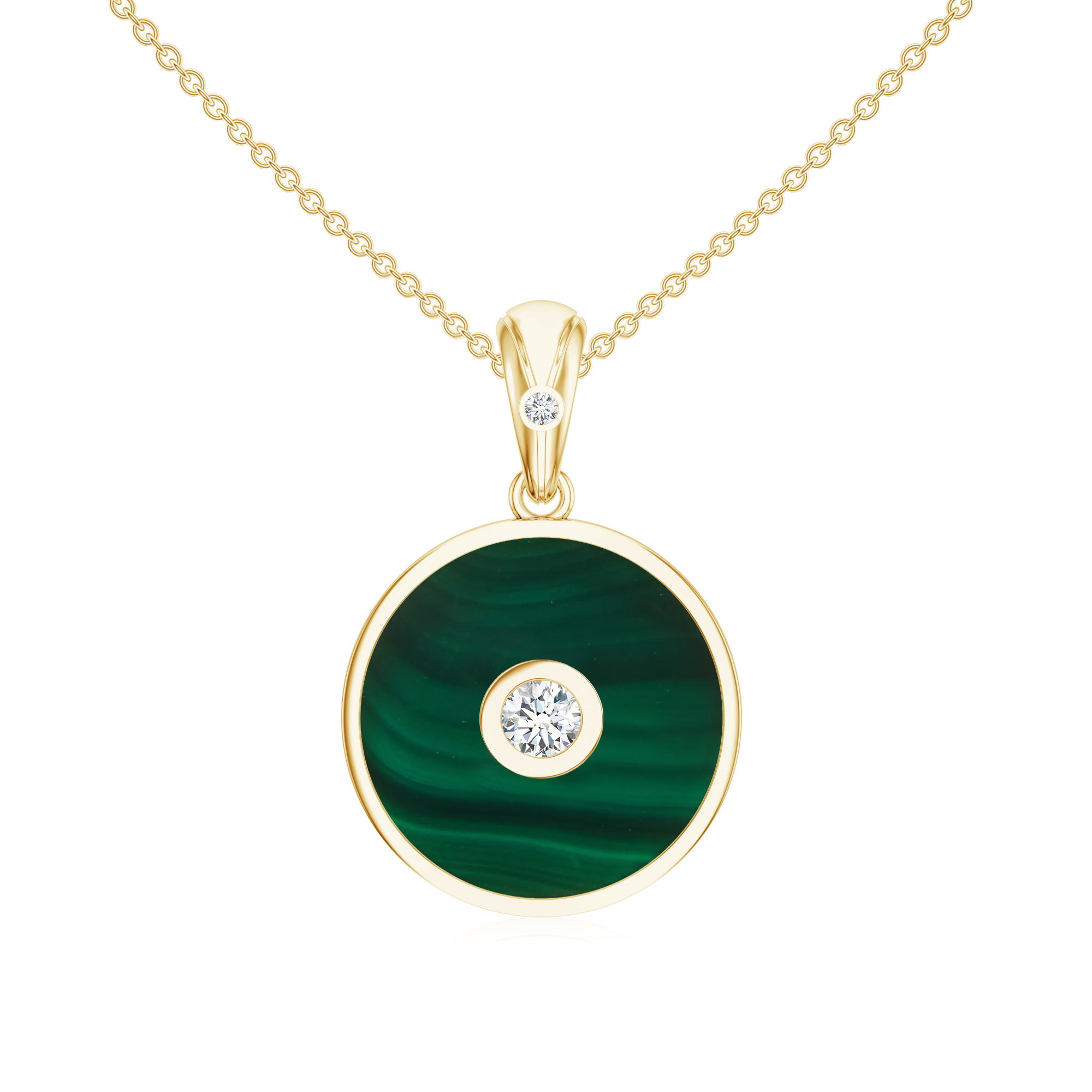 Pandantiv aur galben 18k: malachit, diamant P-ABS-MFD15/2D