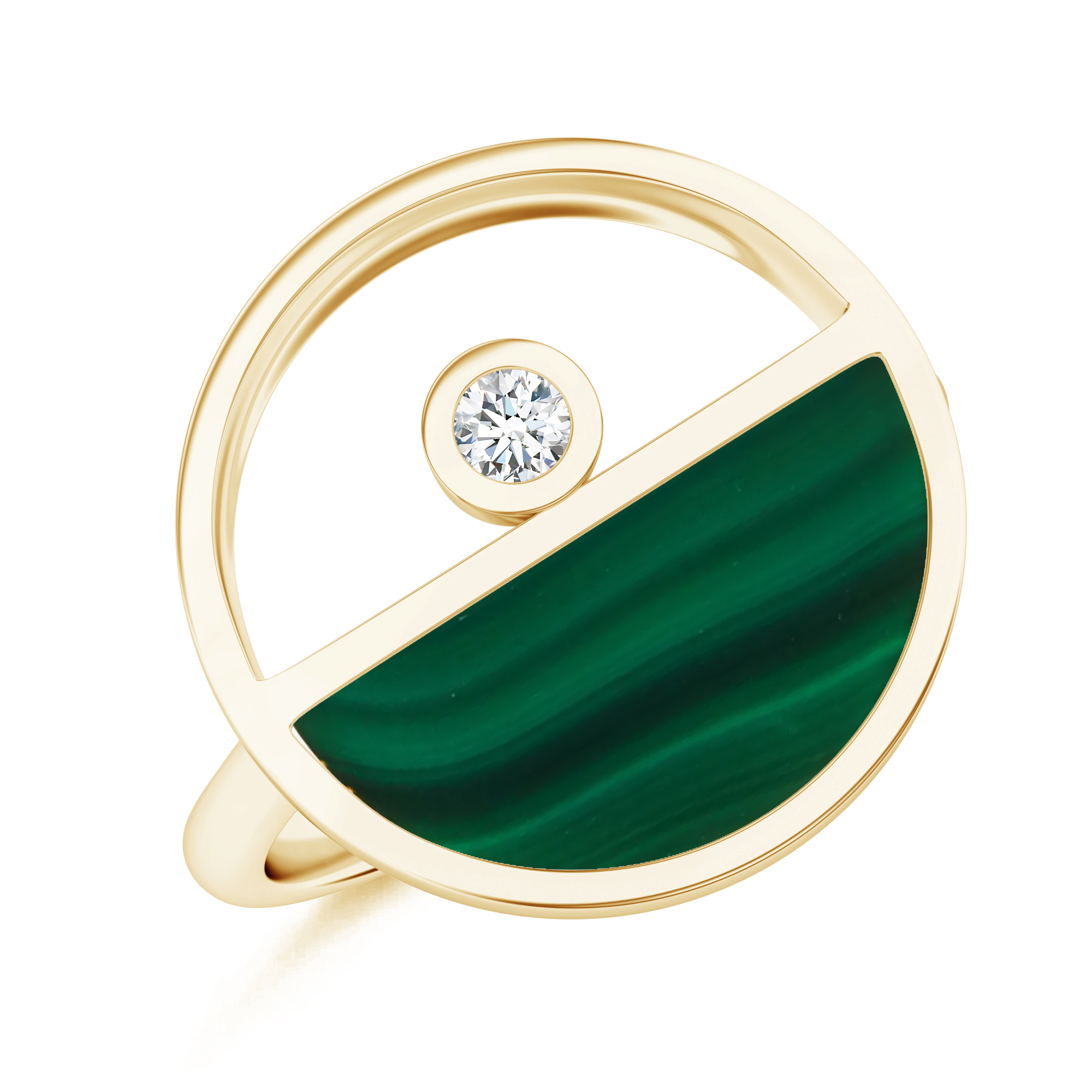 Inel aur galben 18k: malachit, diamant R-ABS-MHD15/D