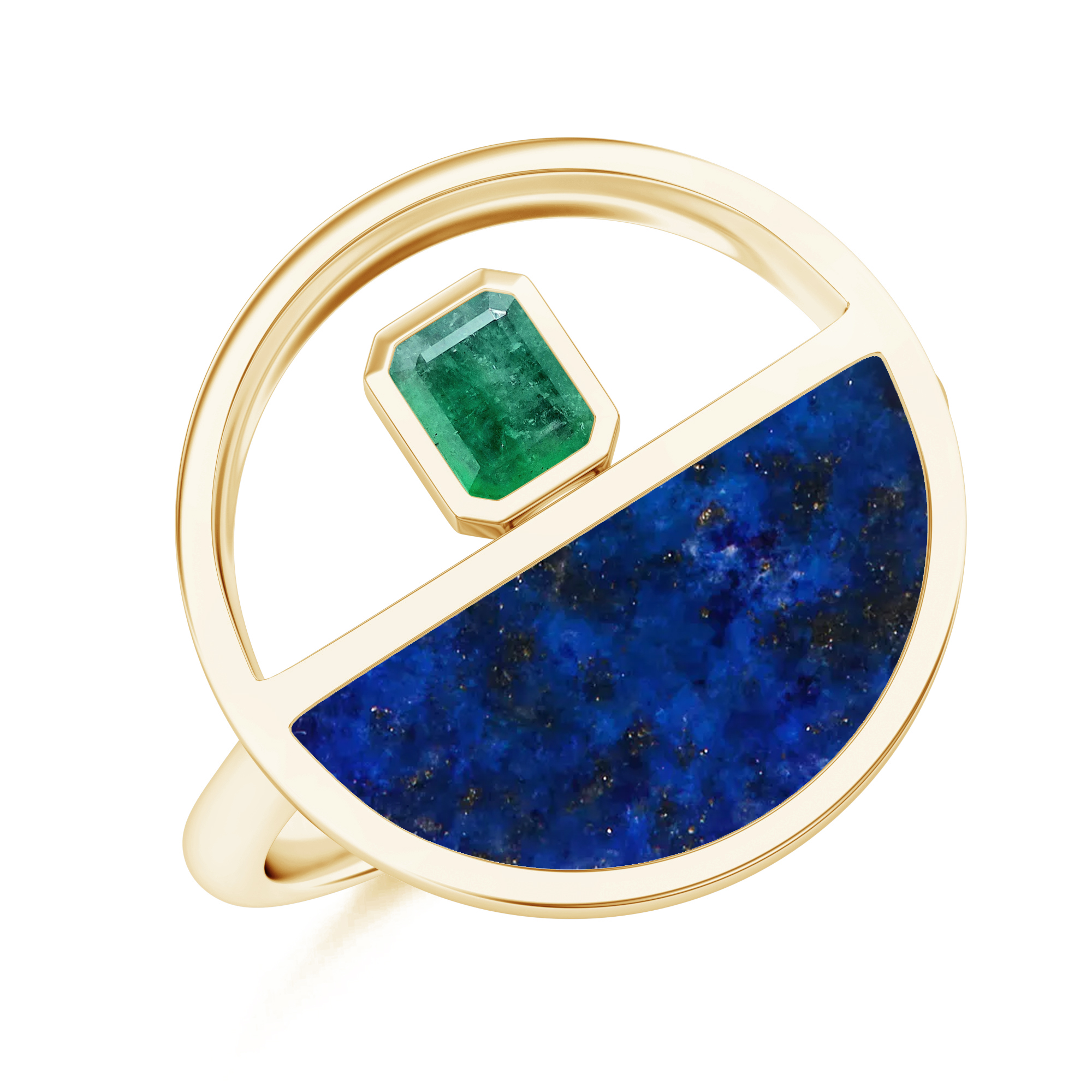Inel aur galben 18k: lapis lazuli, smarald R-ABS-LHD15/E
