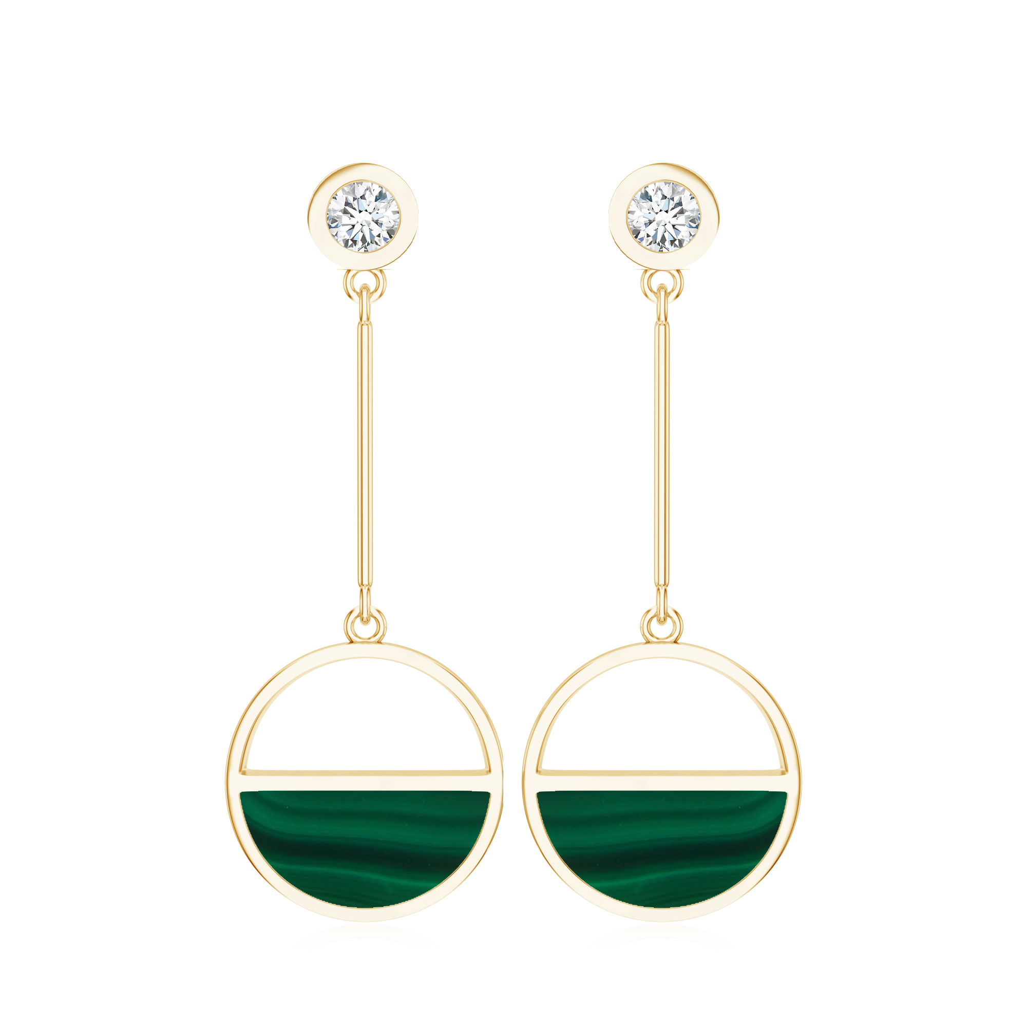Cercei aur galben 18k: malachit, diamante E-ABS-MHD15/D