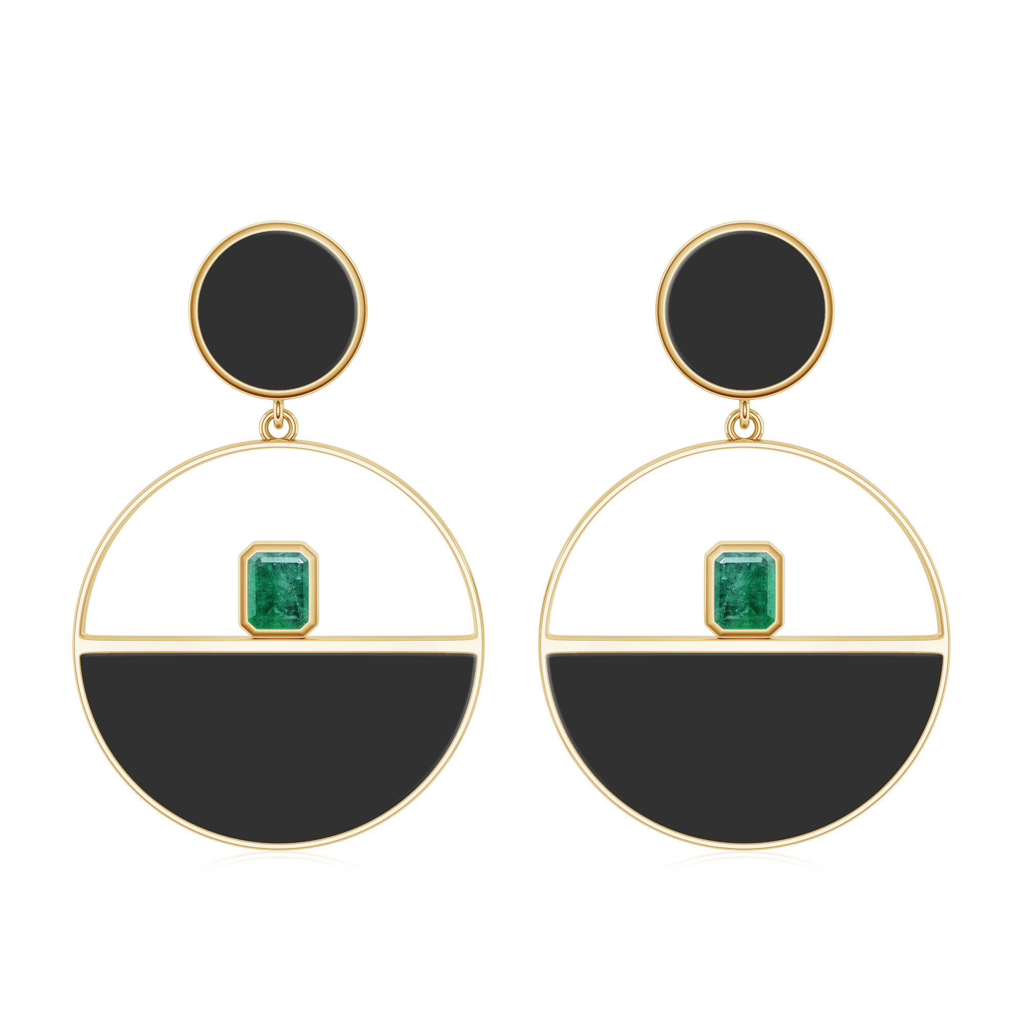 Cercei aur galben 18k: onix, smarald E-ABS-OFD10-OHD25/E