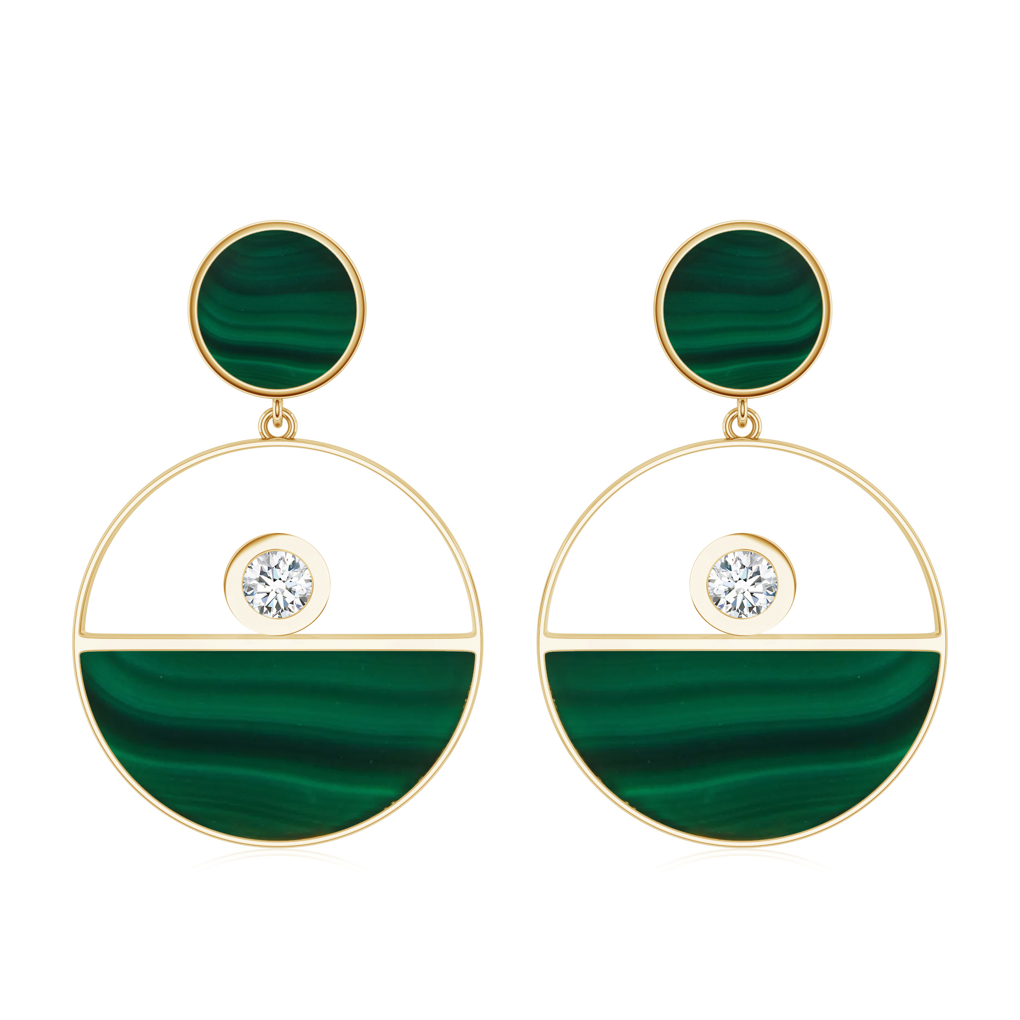 Cercei aur galben 18k: malachit, diamante E-ABS-MFD10-MHD25/D
