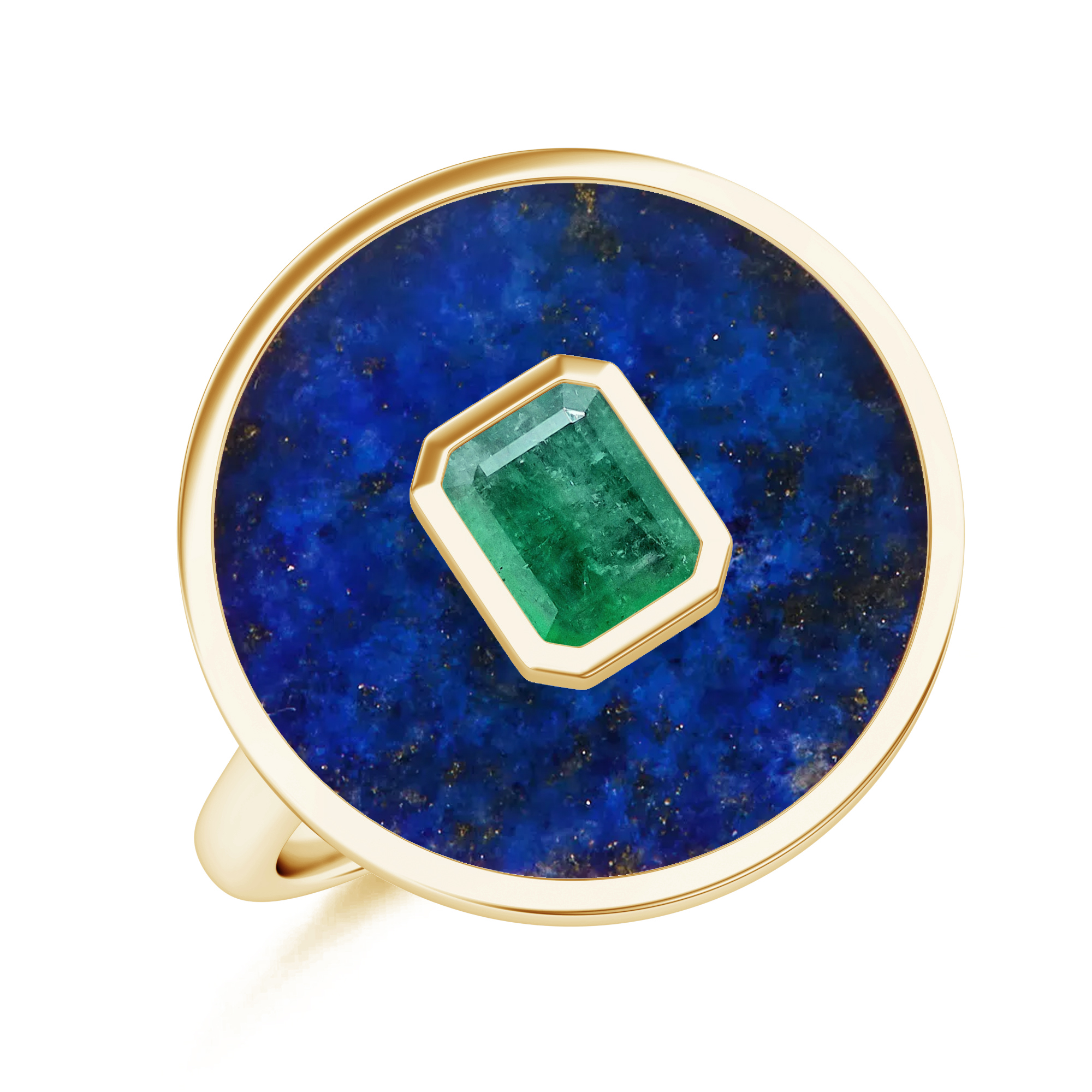 Inel aur galben 18k: lapis lazulli, smarald R-ABS-LFD15/E