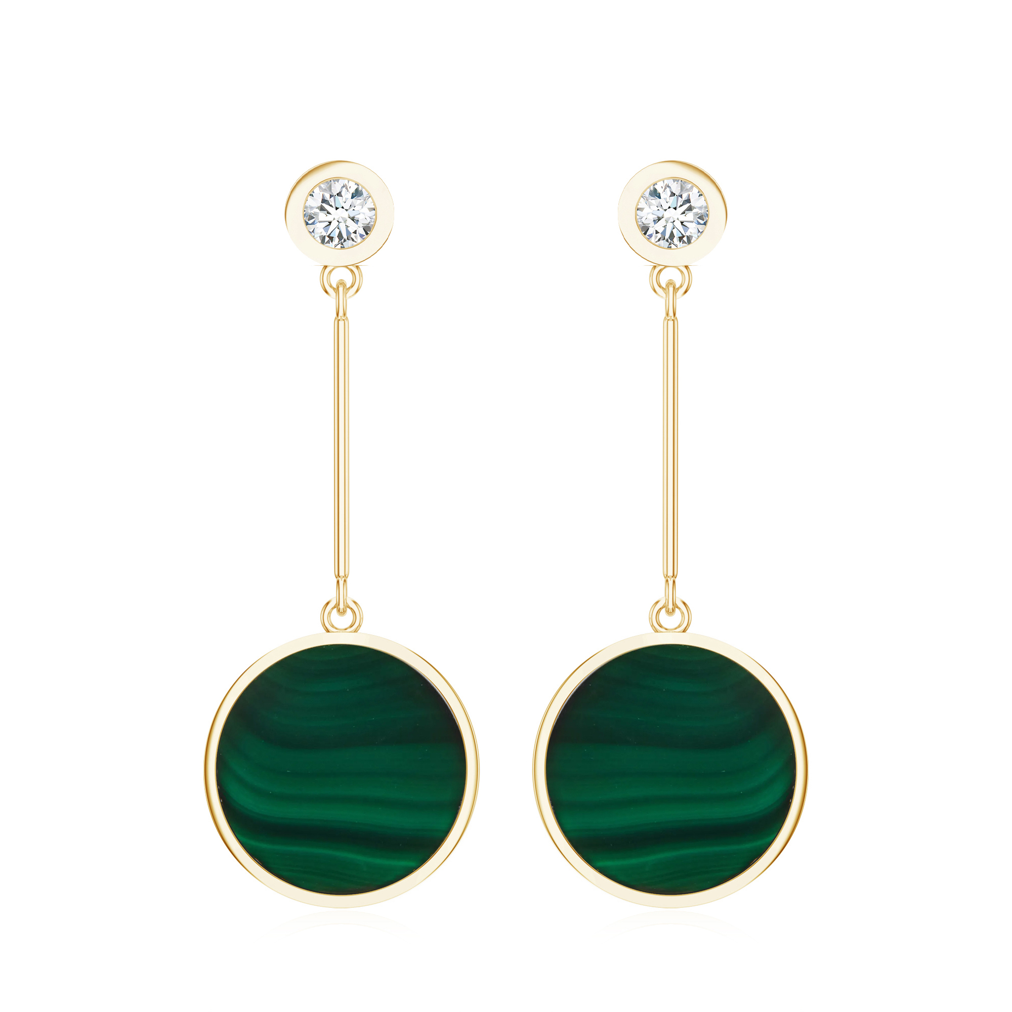 Cercei aur galben 18k: malachit, diamante E-ABS-MFD15/D