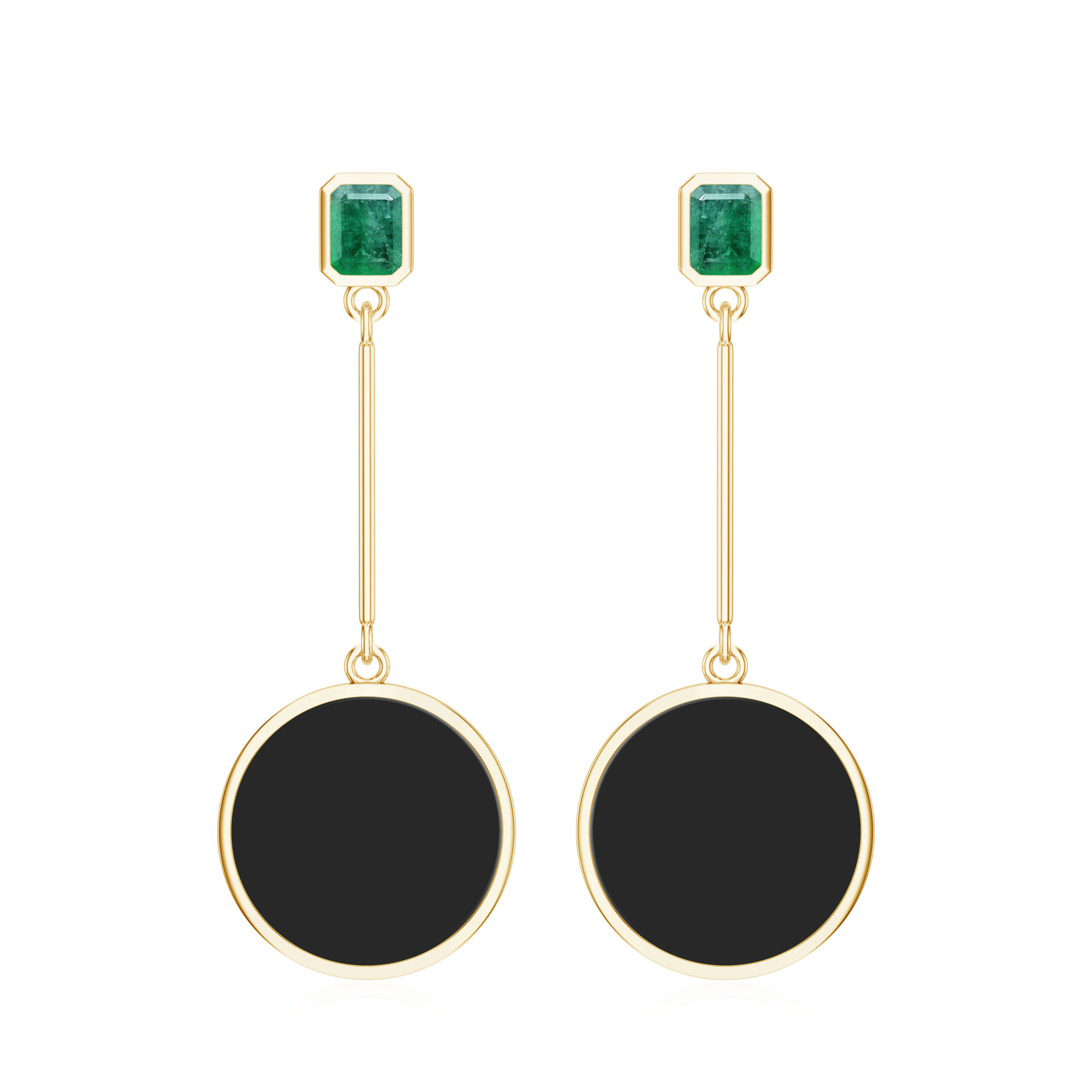 Cercei aur galben 18k: onix, smaralde E-ABS-OFD15/E