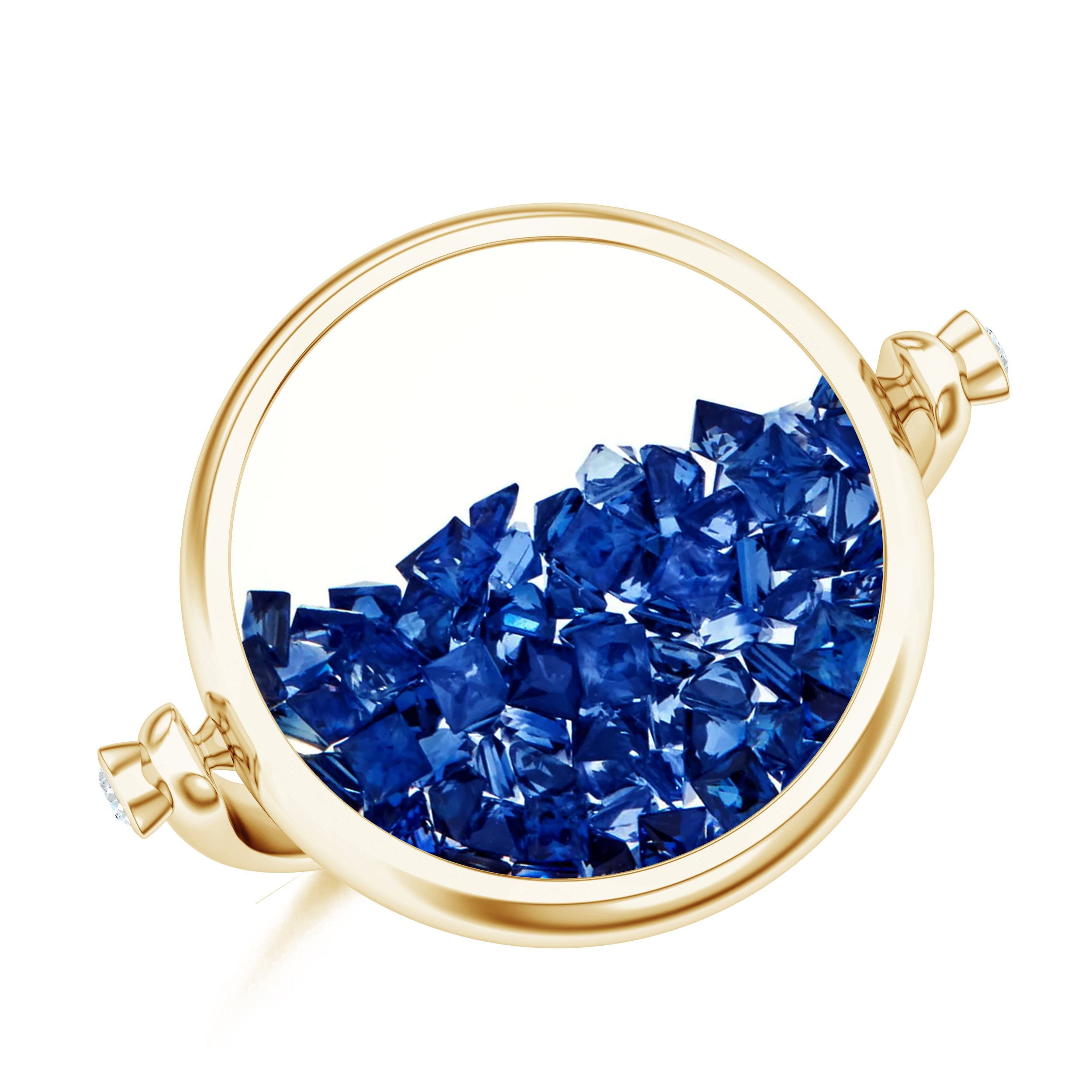 Inel aur galben 18k: safire albastre, diamante R-NOM-YG-BS/D