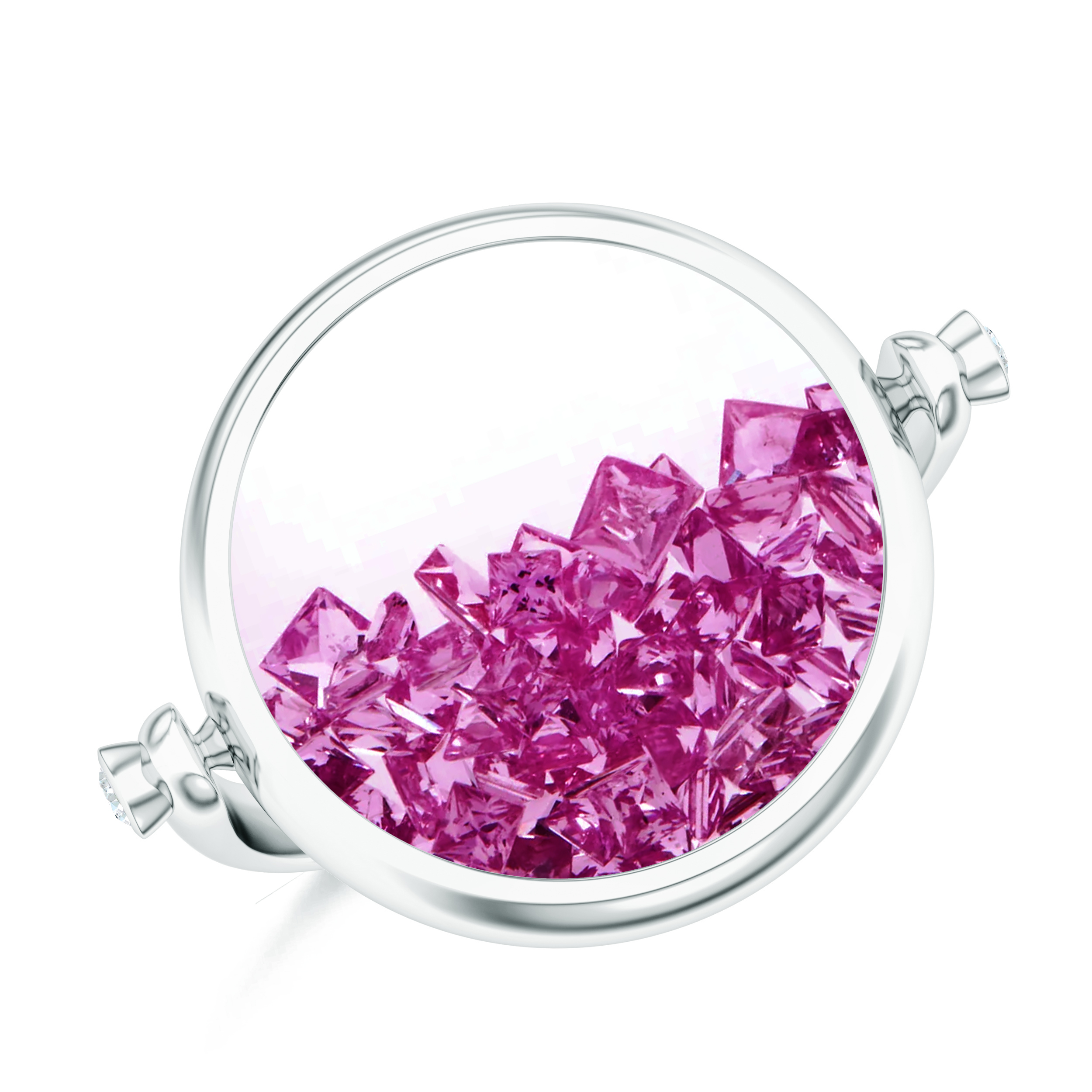 Inel aur alb 18k: safire roz, diamante R-NOM-WG-PS/D