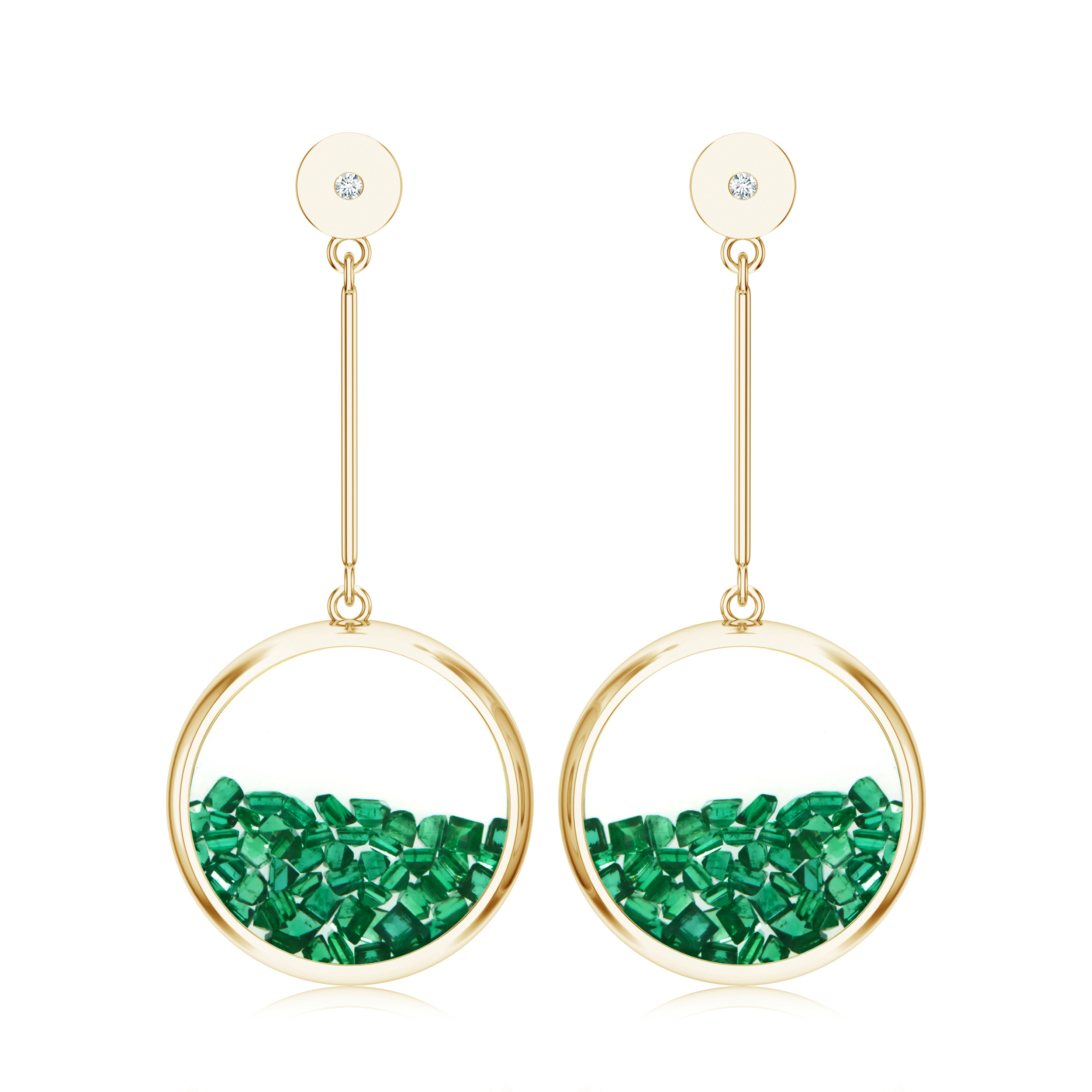 Cercei aur galben 18k:smaralde, diamante E-NOM-YG-E/D