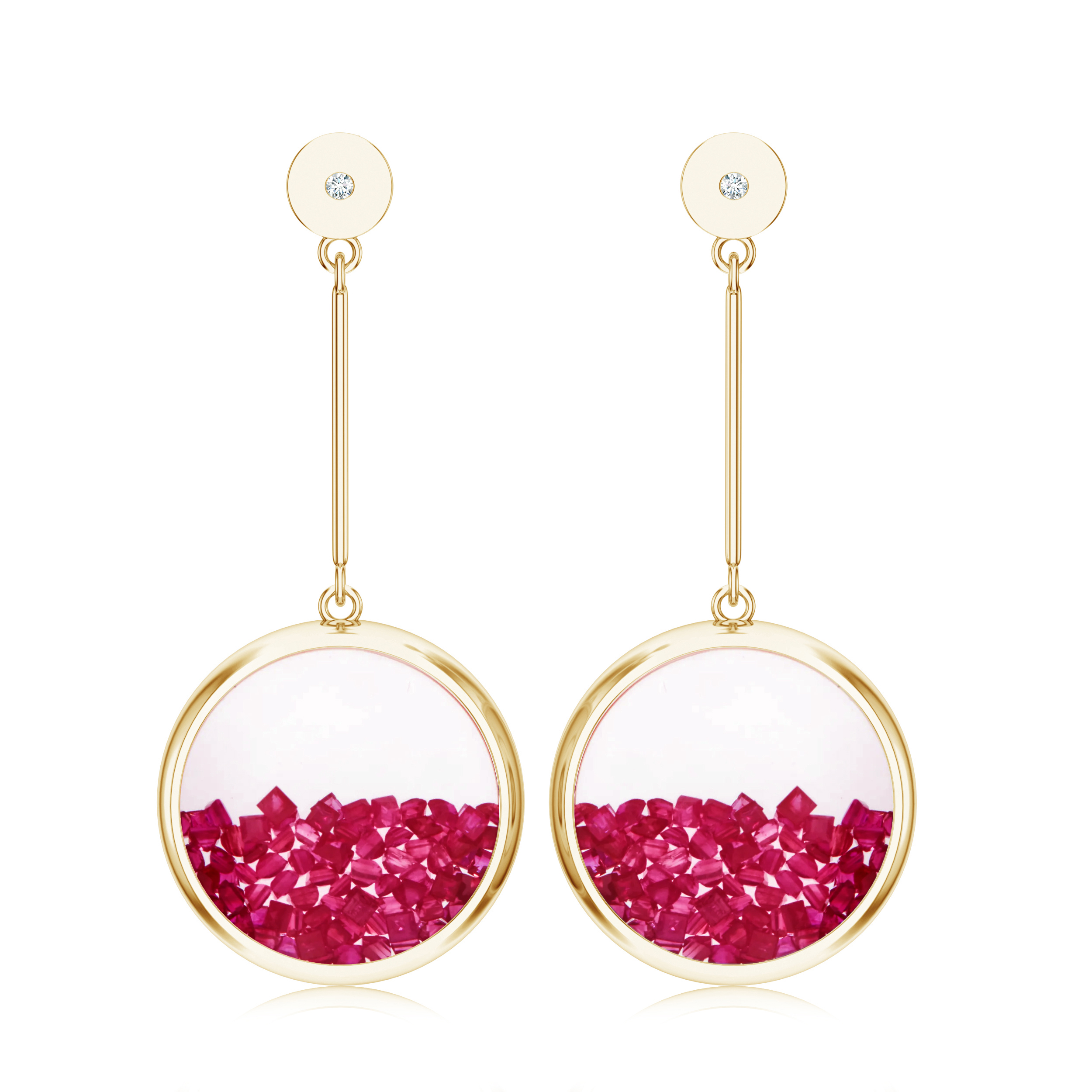 Cercei aur galben 18k: rubine, diamante E-NOM-YG-RY/D