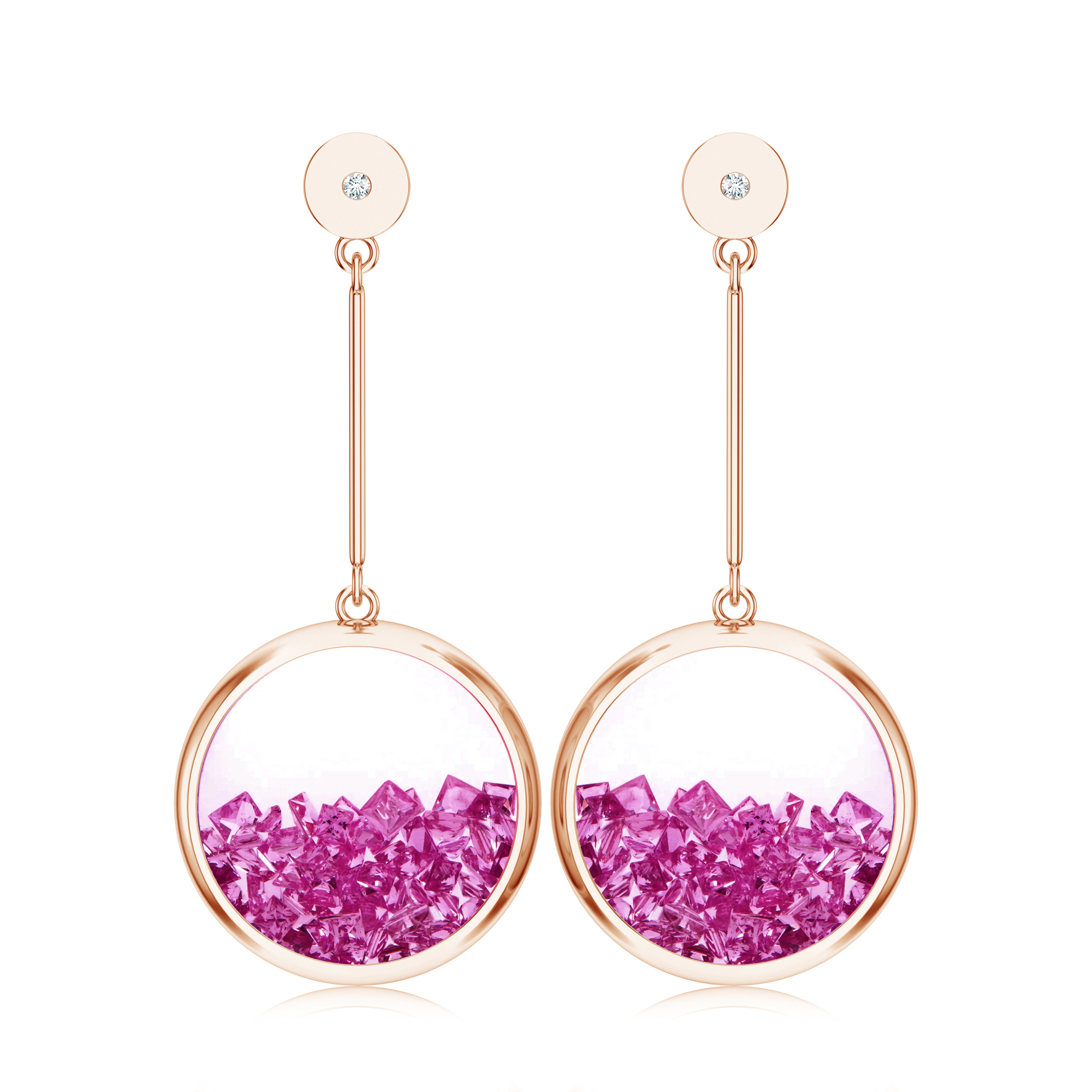 Cercei aur roz 18k: safire roz, diamante E-NOM-RG-PS/D