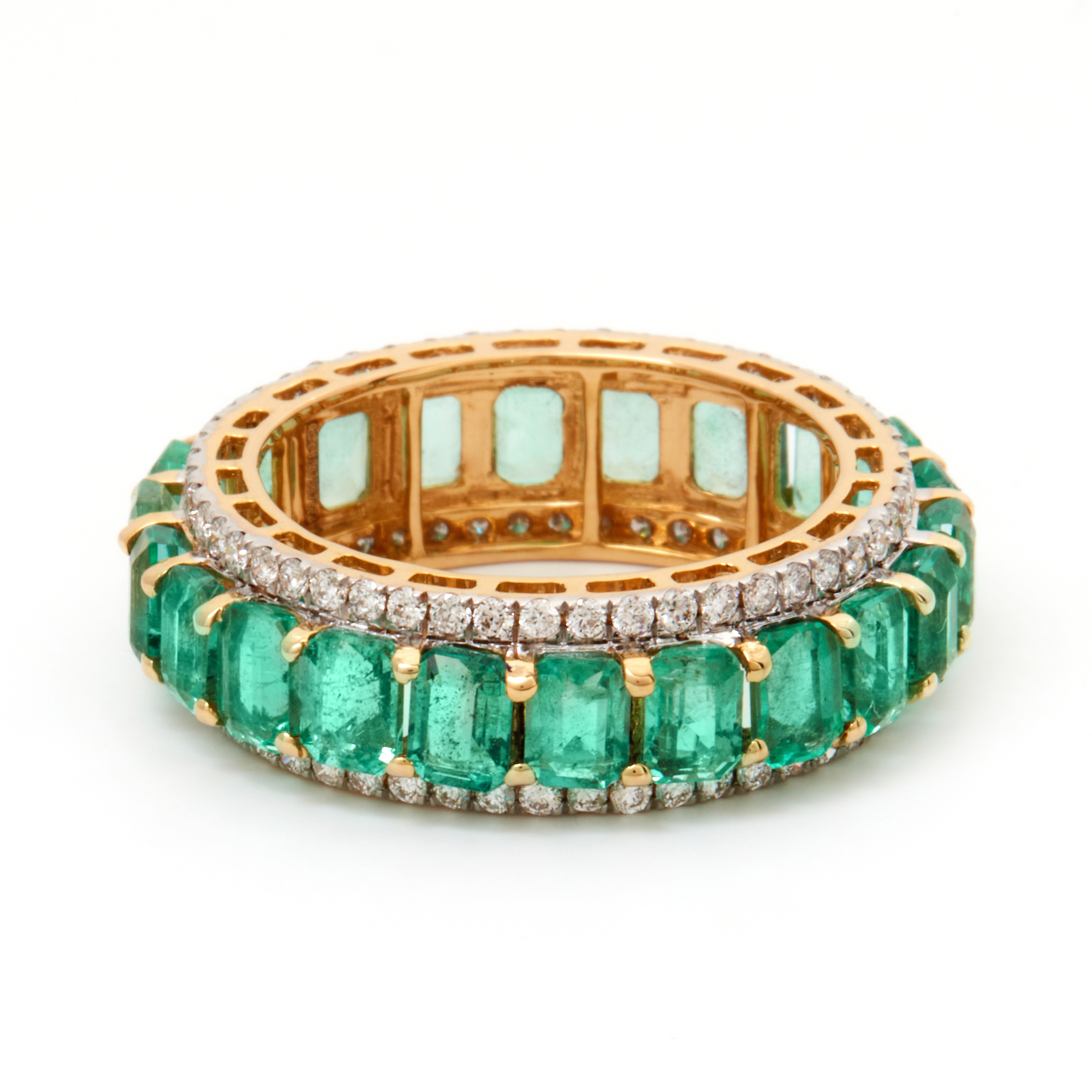 Inel aur galben 18k, smaralde si diamante