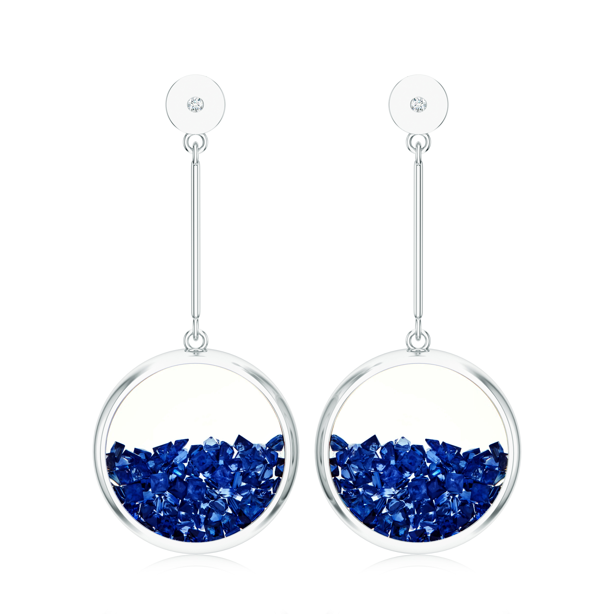 Cercei aur alb 18k: safir albastru, diamante E-NOM-WG-BS/D