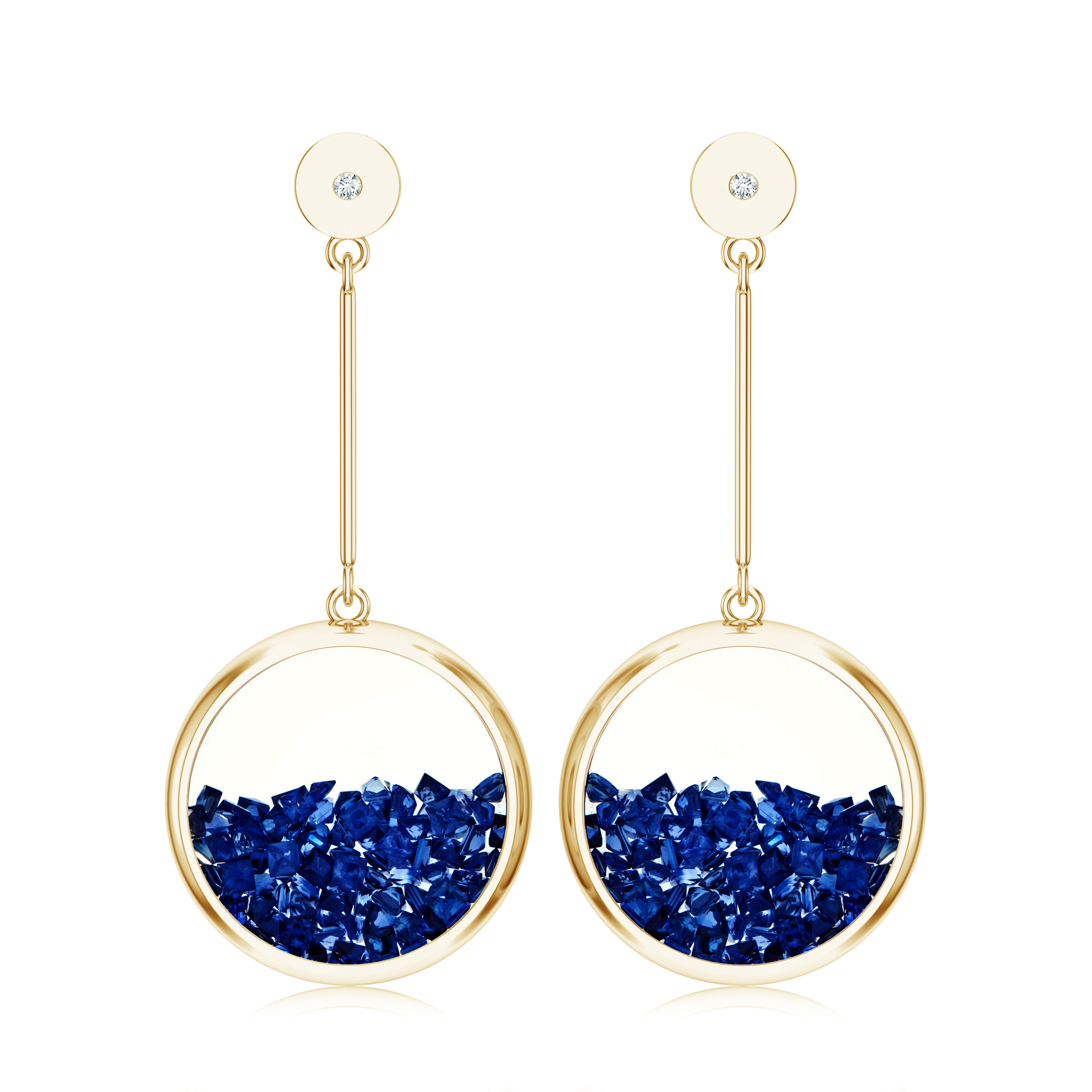 Cercei aur galben 18k: safir albastru, diamant E-NOM-YG-BS/D