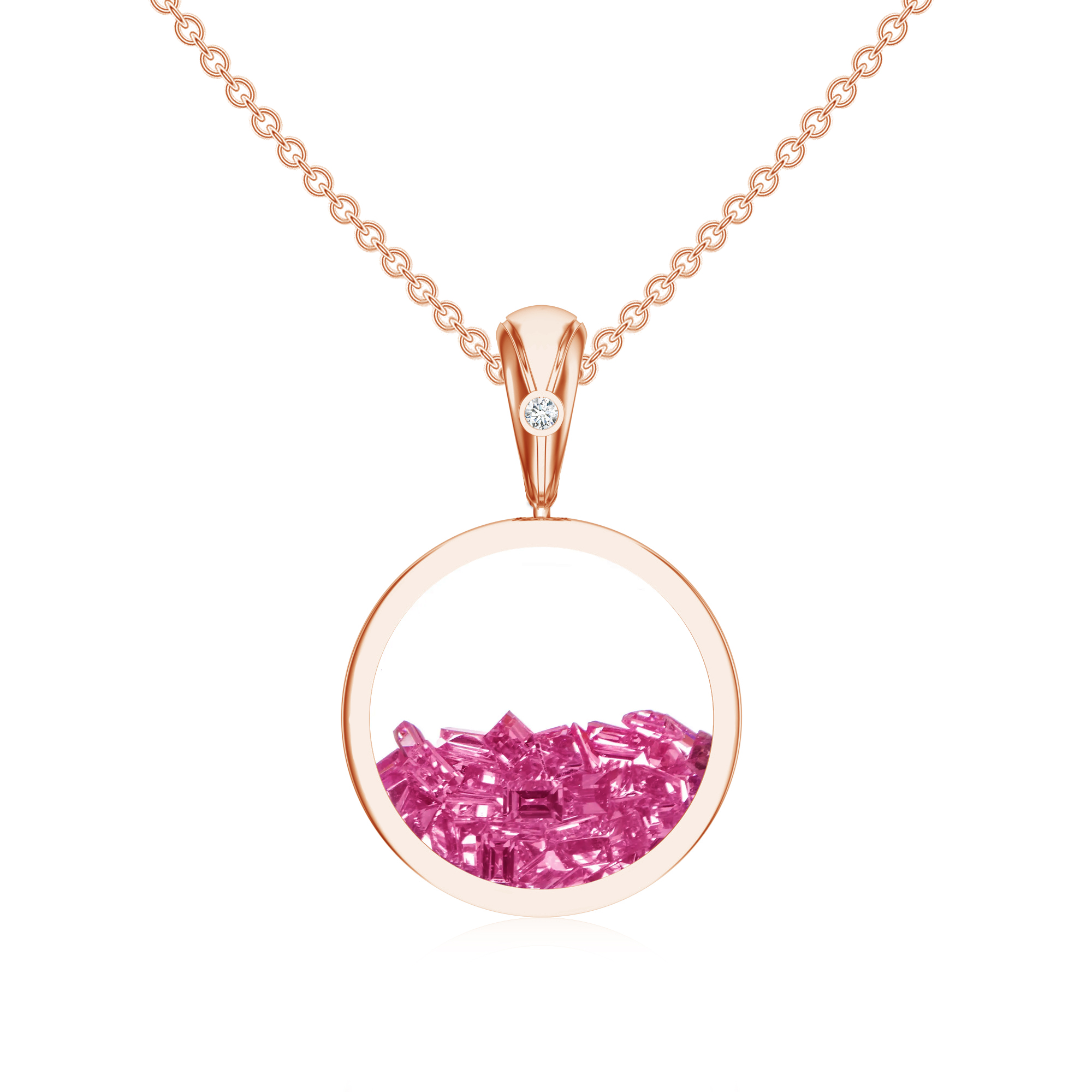 Pandantiv  aur roz 18k: safir roz, diamante P/SS-NOM-RG-PS/D