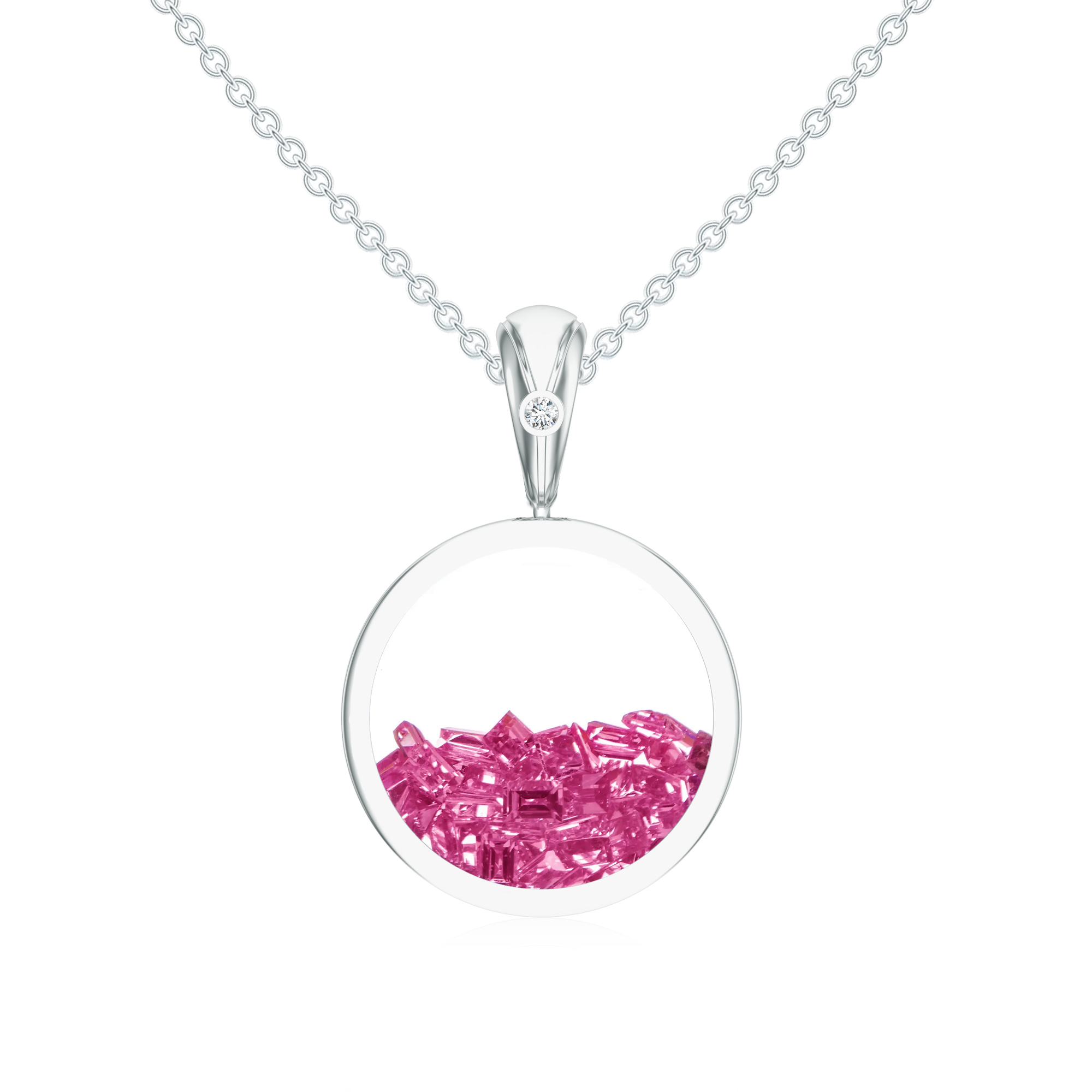 Pandantiv aur alb 18k: safire roz, diamant P/SS-NOM-WG-PS/D
