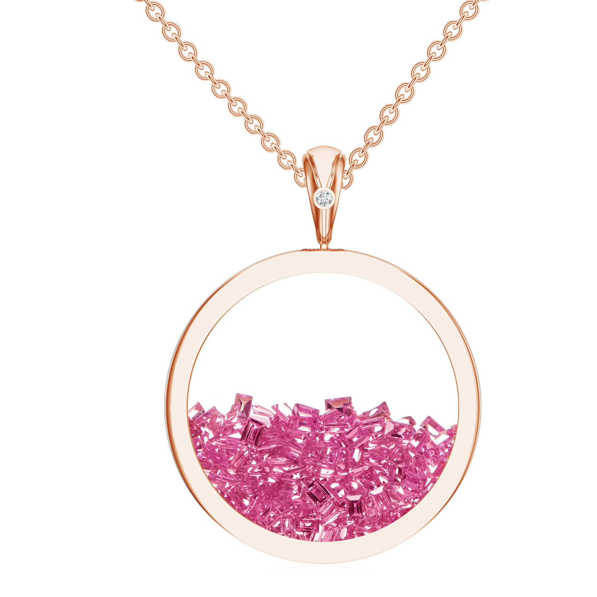 Pandantiv aur roz 18k: safire roz, diamante P/BS-NOM-RG-PS/D