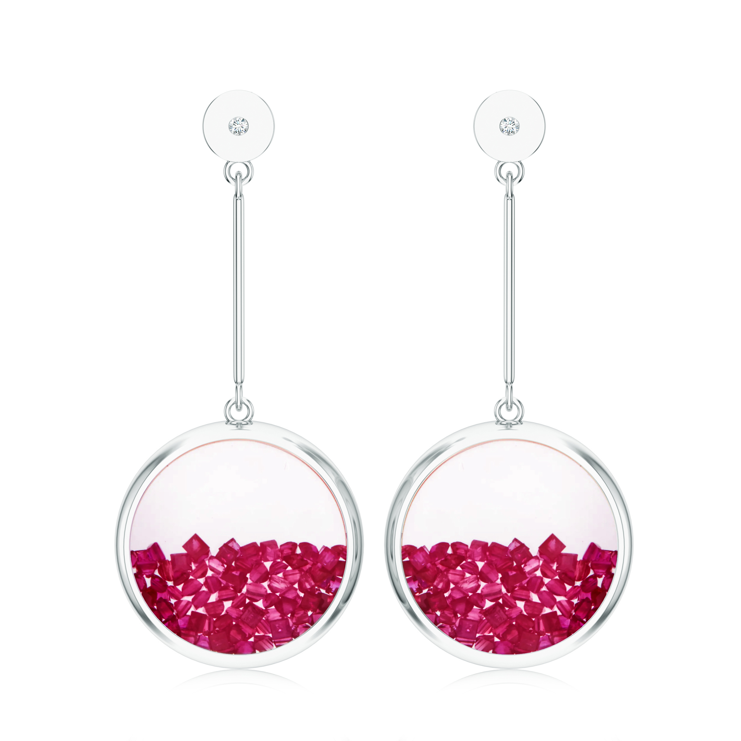 Cercei aur alb 18k: rubine, diamante