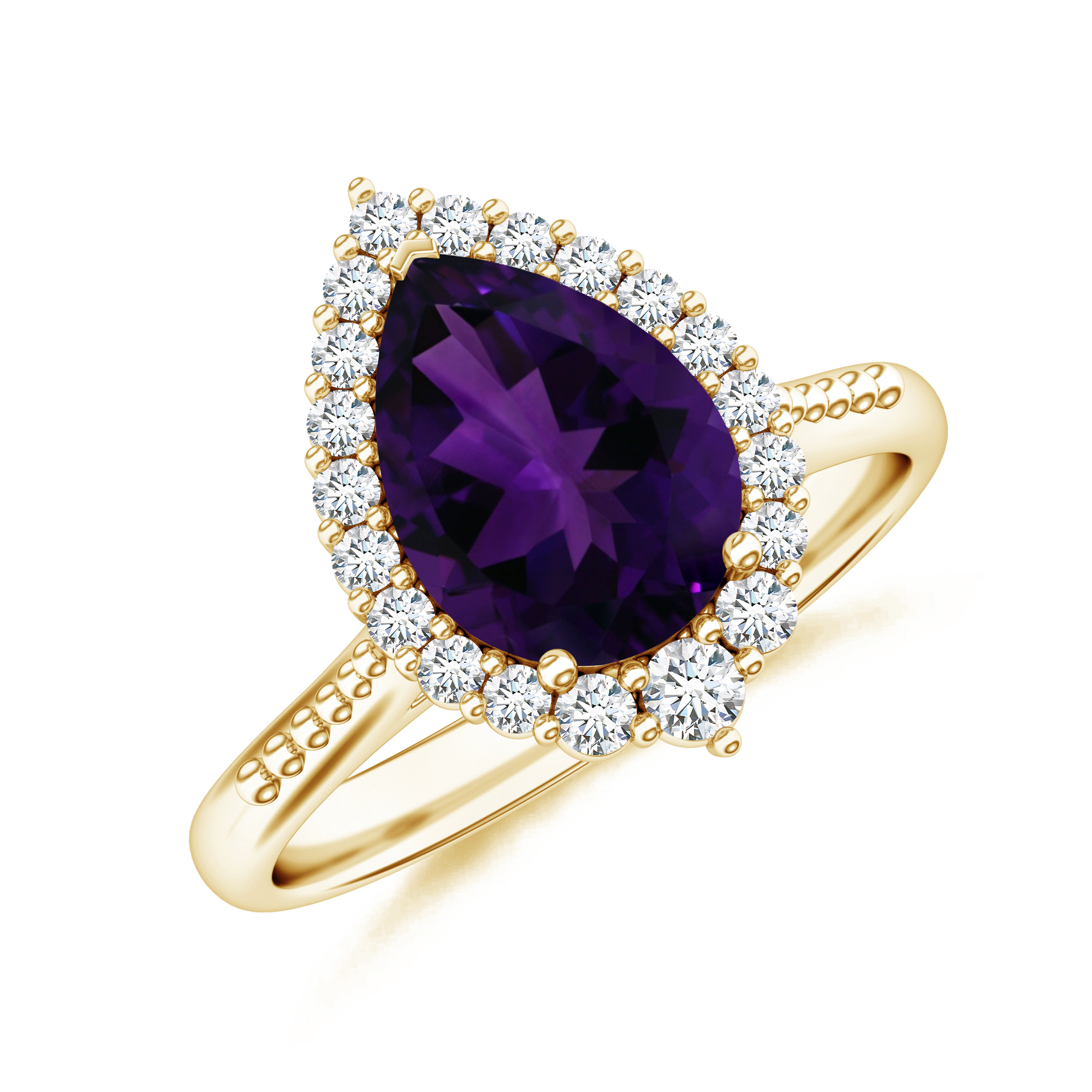 Inel aur galben 18k, ametist / diamante