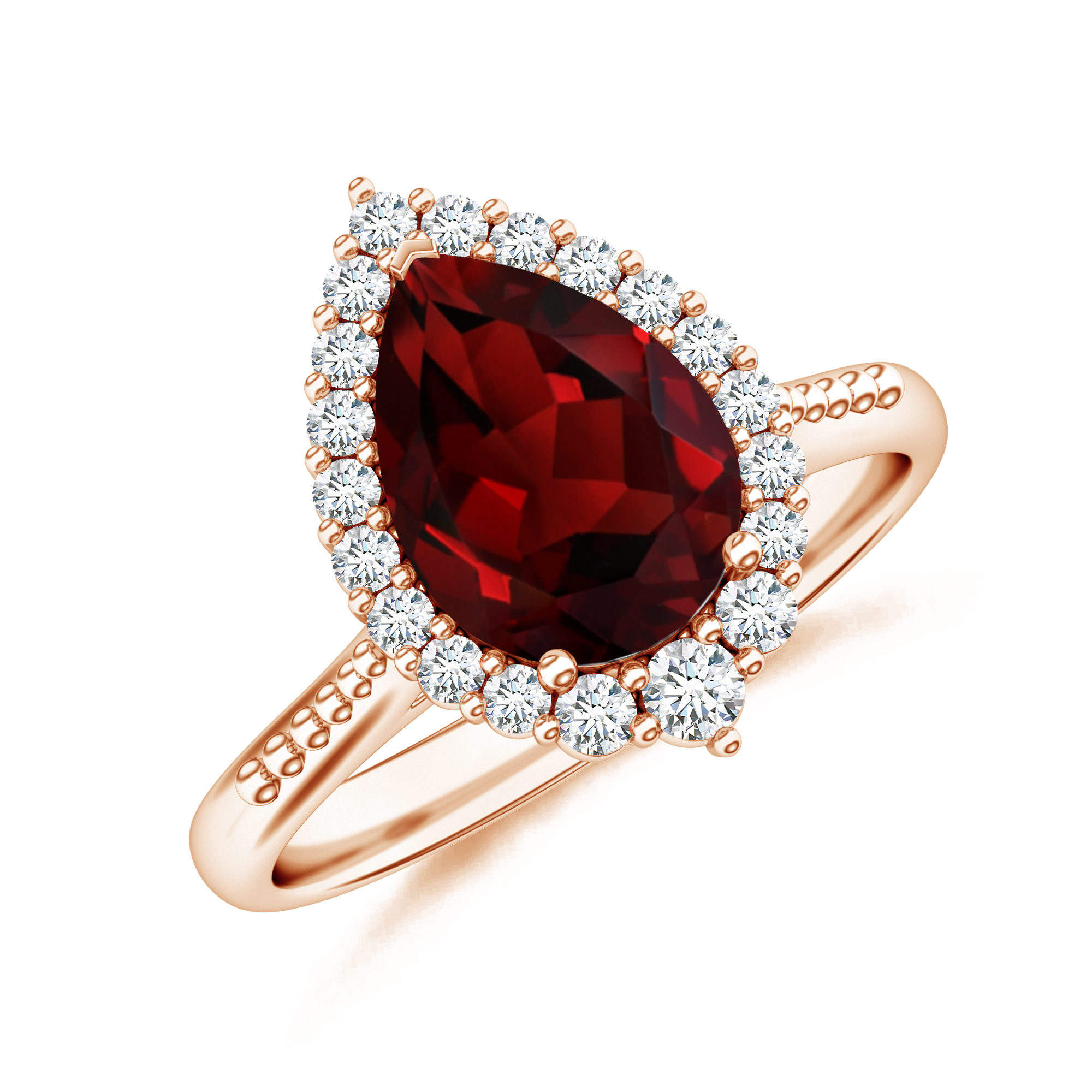 Inel aur roz 18k,granat / diamante