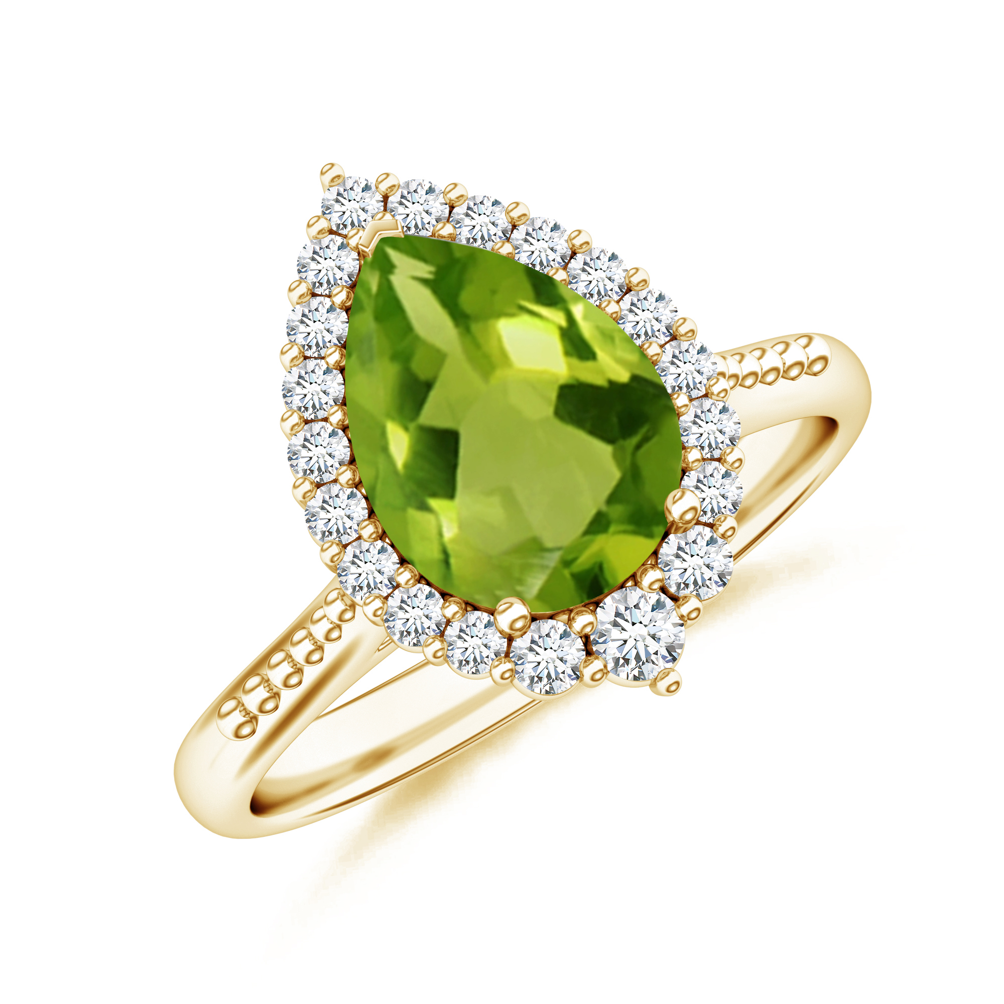 Inel aur galben 18k, peridot / diamante