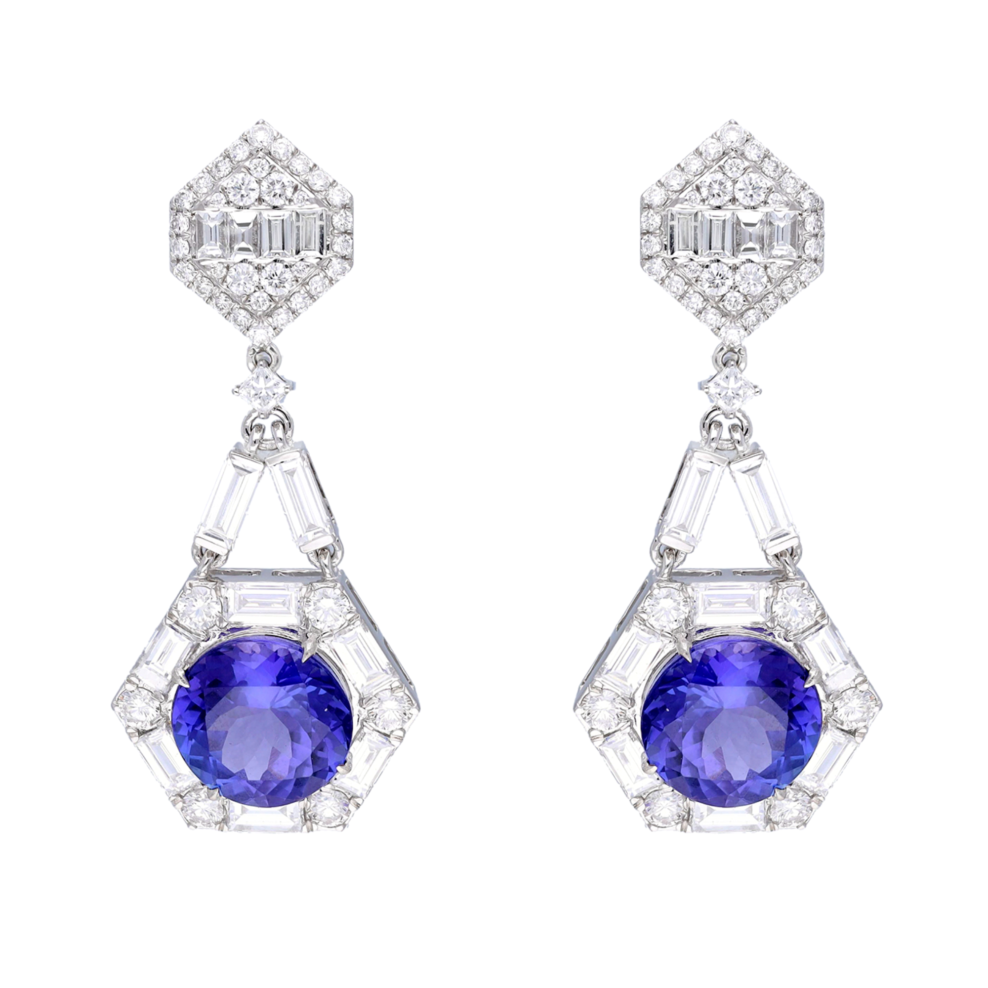 Cercei GALA din aur alb de 18k cu tanzanit (8 ct.) si diamante (3.9 ct.)
